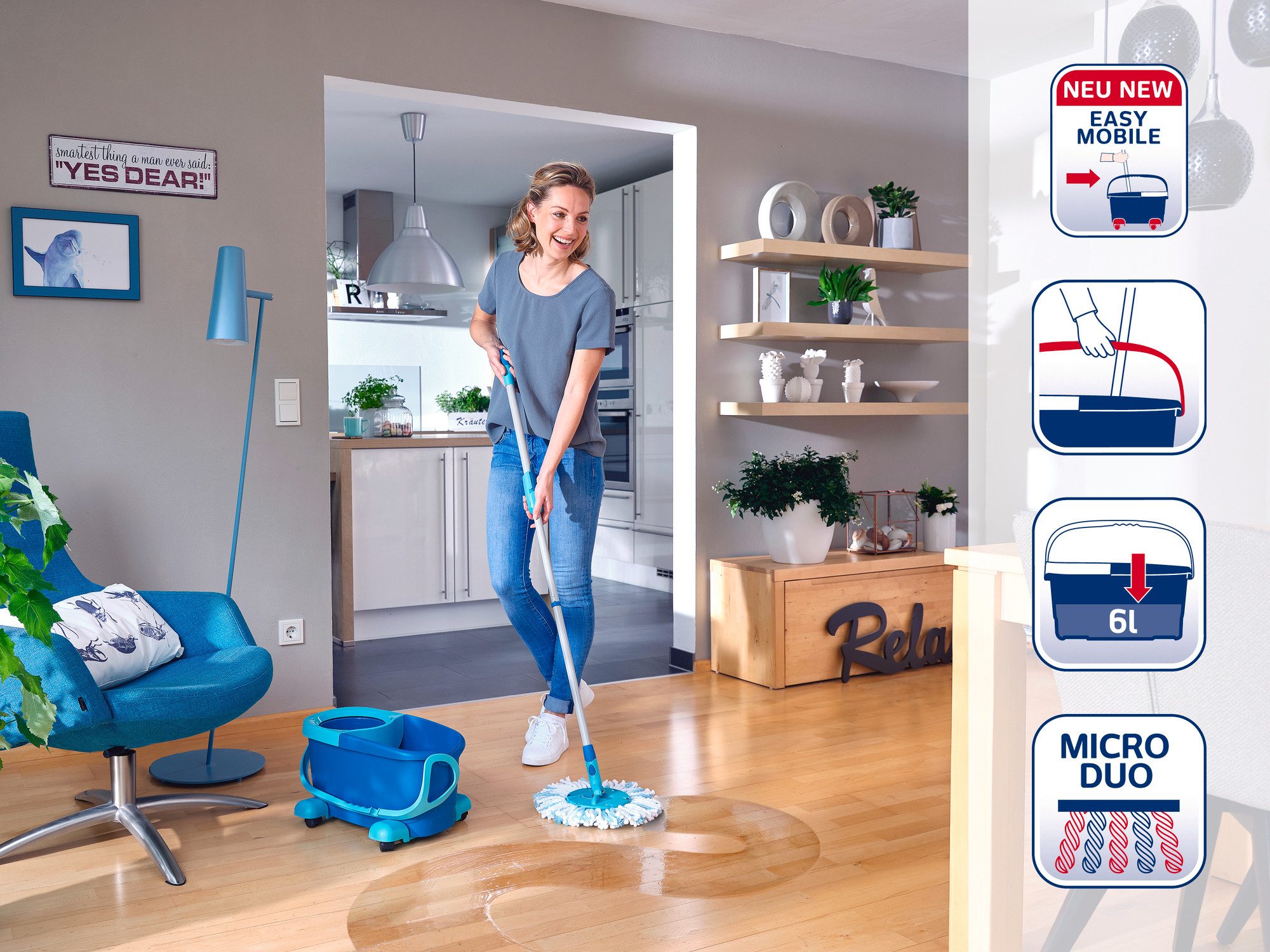Leifheit Wischmopp Set CLEAN TWIST Disc Mop Ergo Mobile, (5-St), Drill-Stiel-Mechanik, 360° Kardan-Gelenk