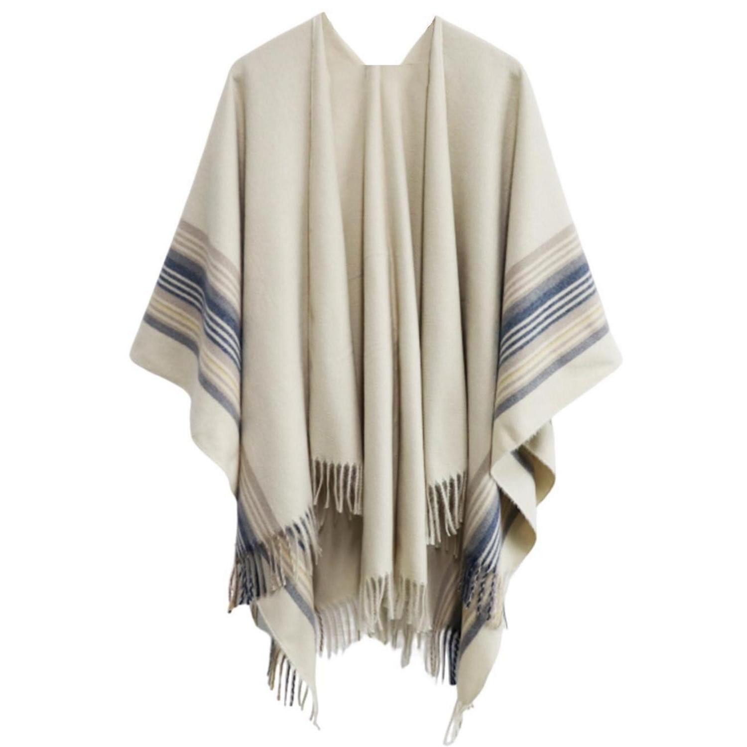 LuxusKollektion Poncho Poncho Damen Gestrickt Längsstreifen-beige (1-St)