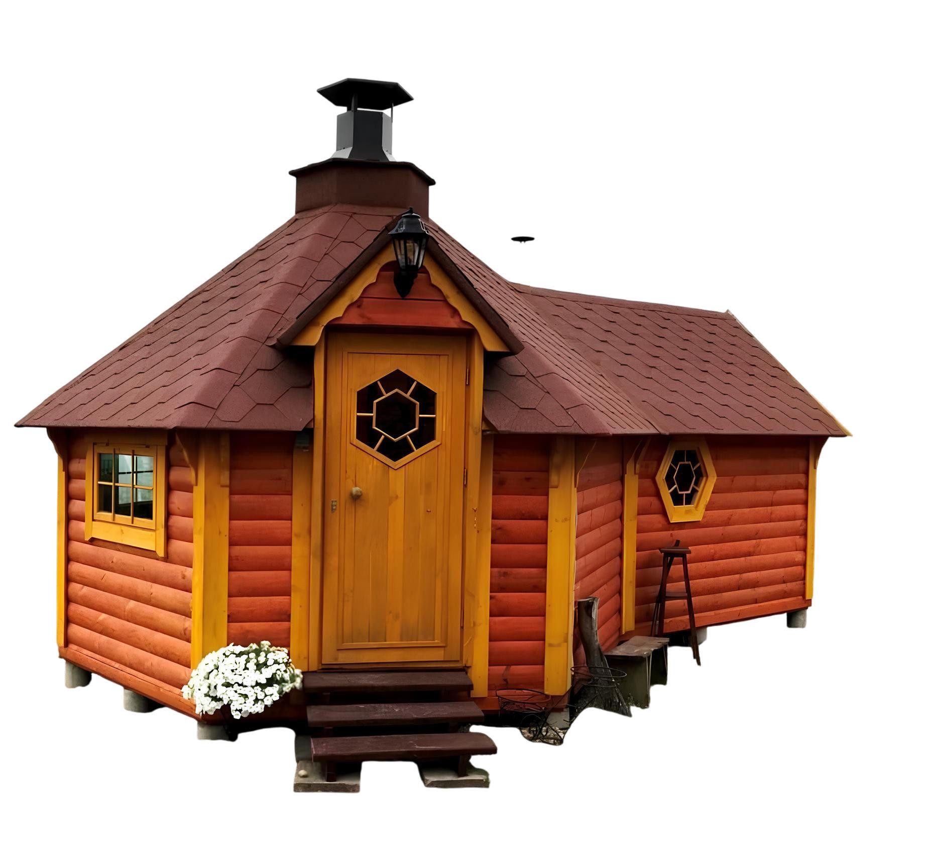 JVmoebel Saunahaus Sauna Grill Kota Holzhaus Gartenlaube 9,2 m² neu – Grill & Entspannung, (1-St., Maßeinheit, Maße) Made in Europe