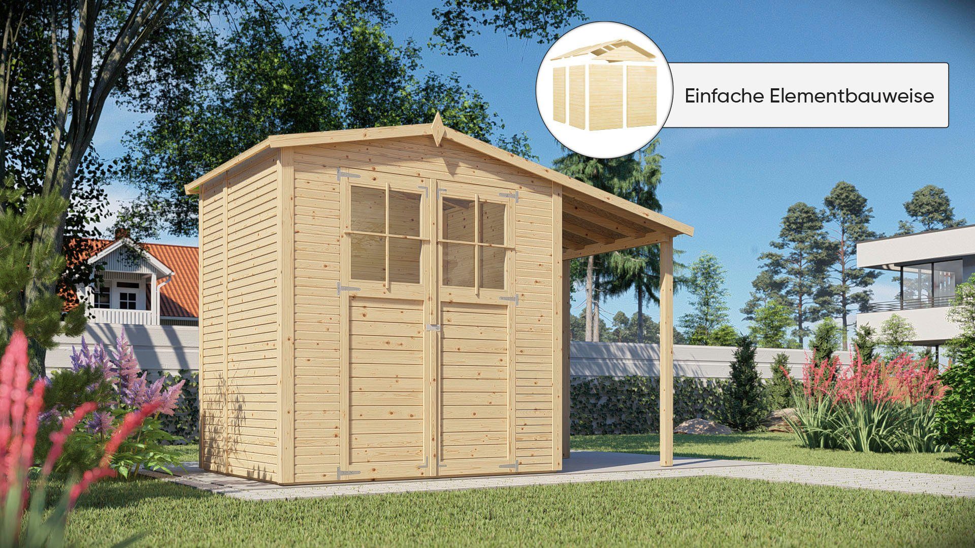 KONIFERA Gartenhaus Alto 2 PLUS Fineline Satteldach, BxT: 343x169 cm, mit Anbaudach