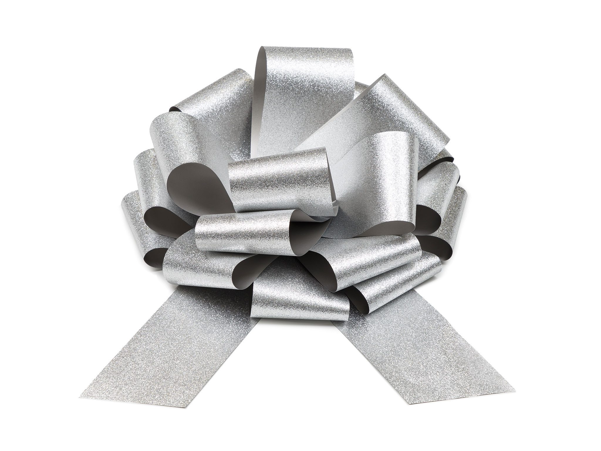 partydeco Geschenkband, Geschenkschleife 30cm Ziehschleife wasserfest & wetterfest Silber