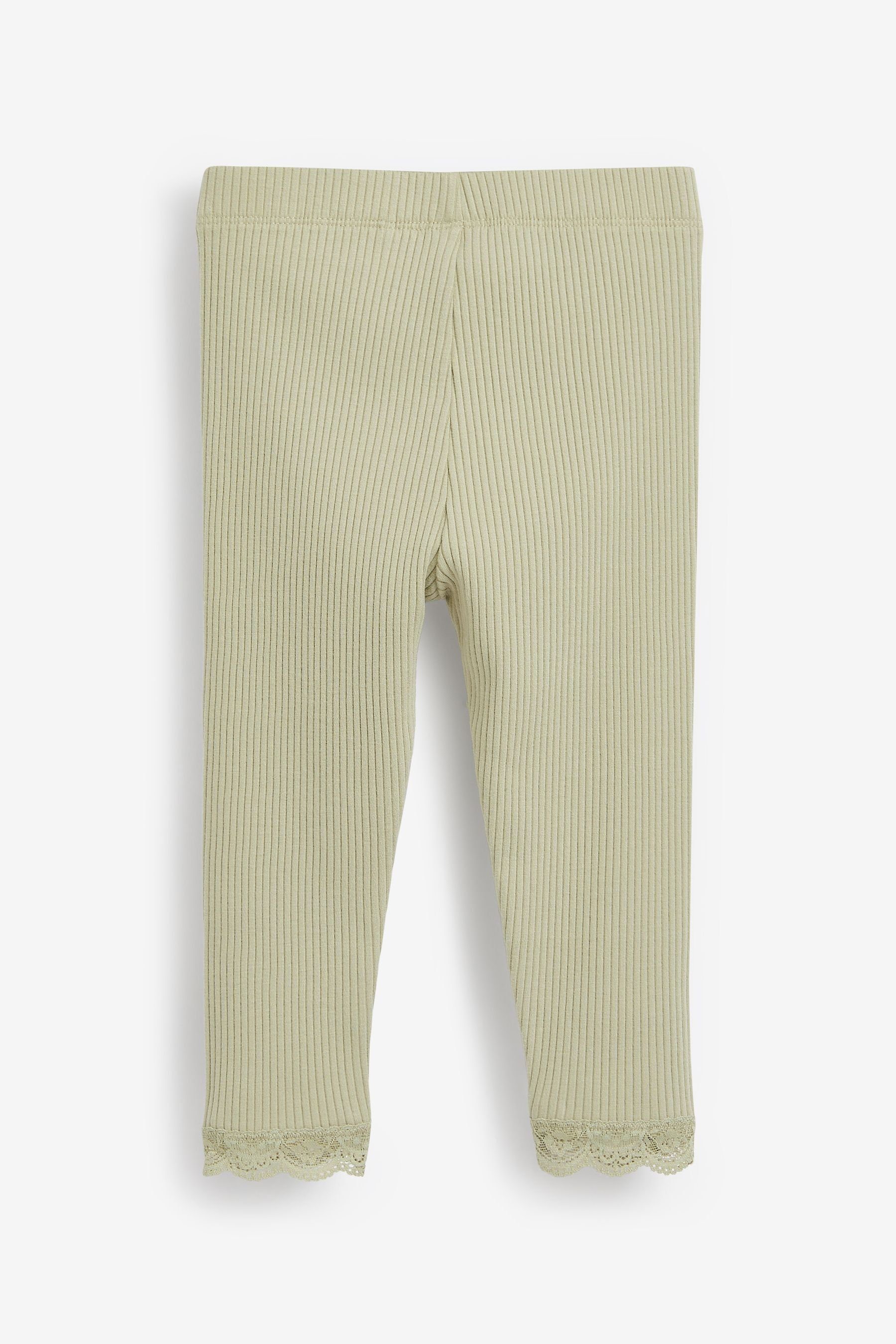 (1-tlg) Gerippte mit Leggings Next Leggings Green Spitzenbesatz