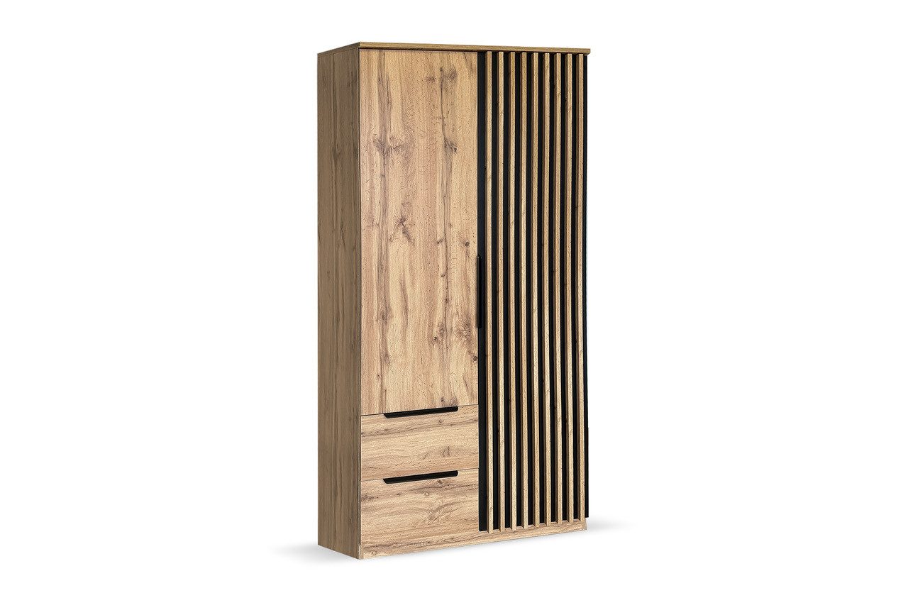 Masseno Drehtürenschrank ZENO 96 cm Kleiderschrank 2 Türen und 2 Schubladen Eichefarben