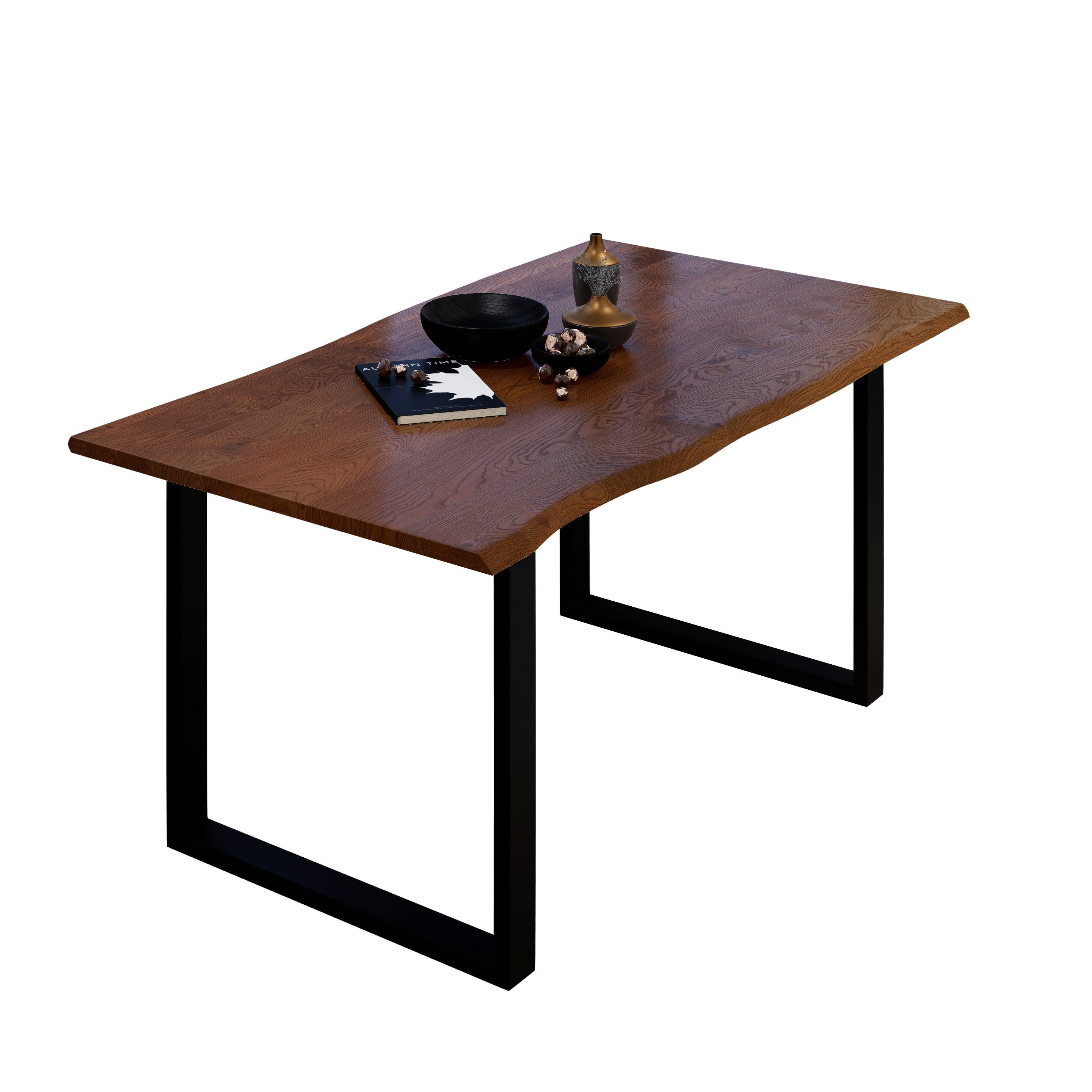 (Platte Baumkantentisch wählbar), Liadomo schwarz natürlicher nuss Akazie mit Gestell Platte Isa Massivholz, | 26mm Baumkante, und Metallfüße