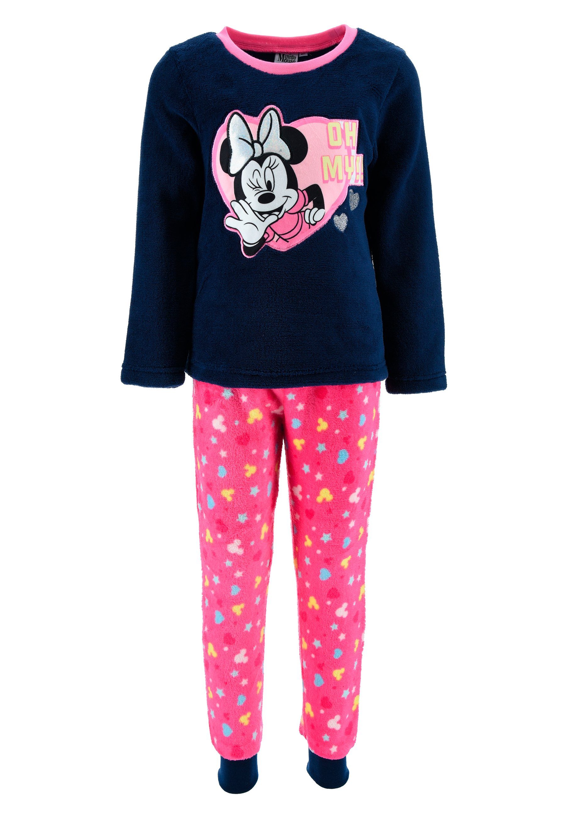 Disney Minnie Mouse Schlafanzug Kinder Mädchen Schlafanzug Kinder Pyjama Langarm Shirt + Schlaf-Hose (2 tlg) Dunkel-Blau