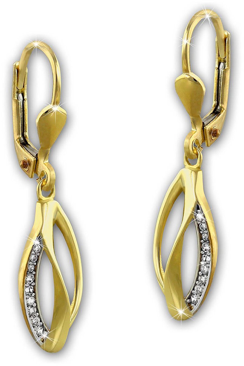 GoldDream Paar Ohrhänger GoldDream Gold Ohrringe weiß Ohrhänger  (Ohrhänger), Damen Ohrhänger Blatt aus 333 Gelbgold - 8 Karat, Farbe: gold,  weiß