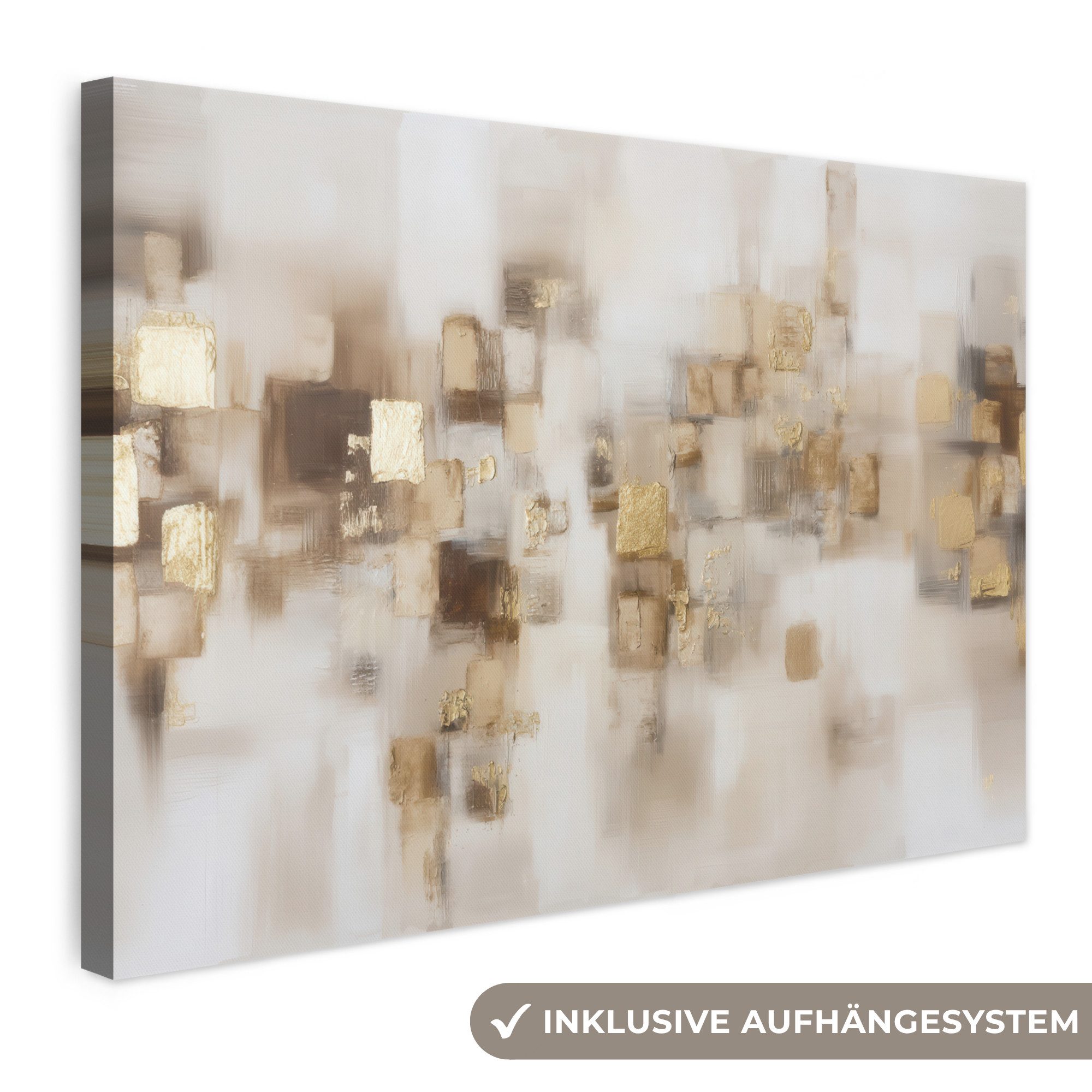 OneMillionCanvasses® Leinwandbild Abstrakte Quadrate - Erdtöne - Neblig, Fotodruck (1 St), Leinwand Bilder Klein, Wand Dekoration Aesthetic 30x20 cm