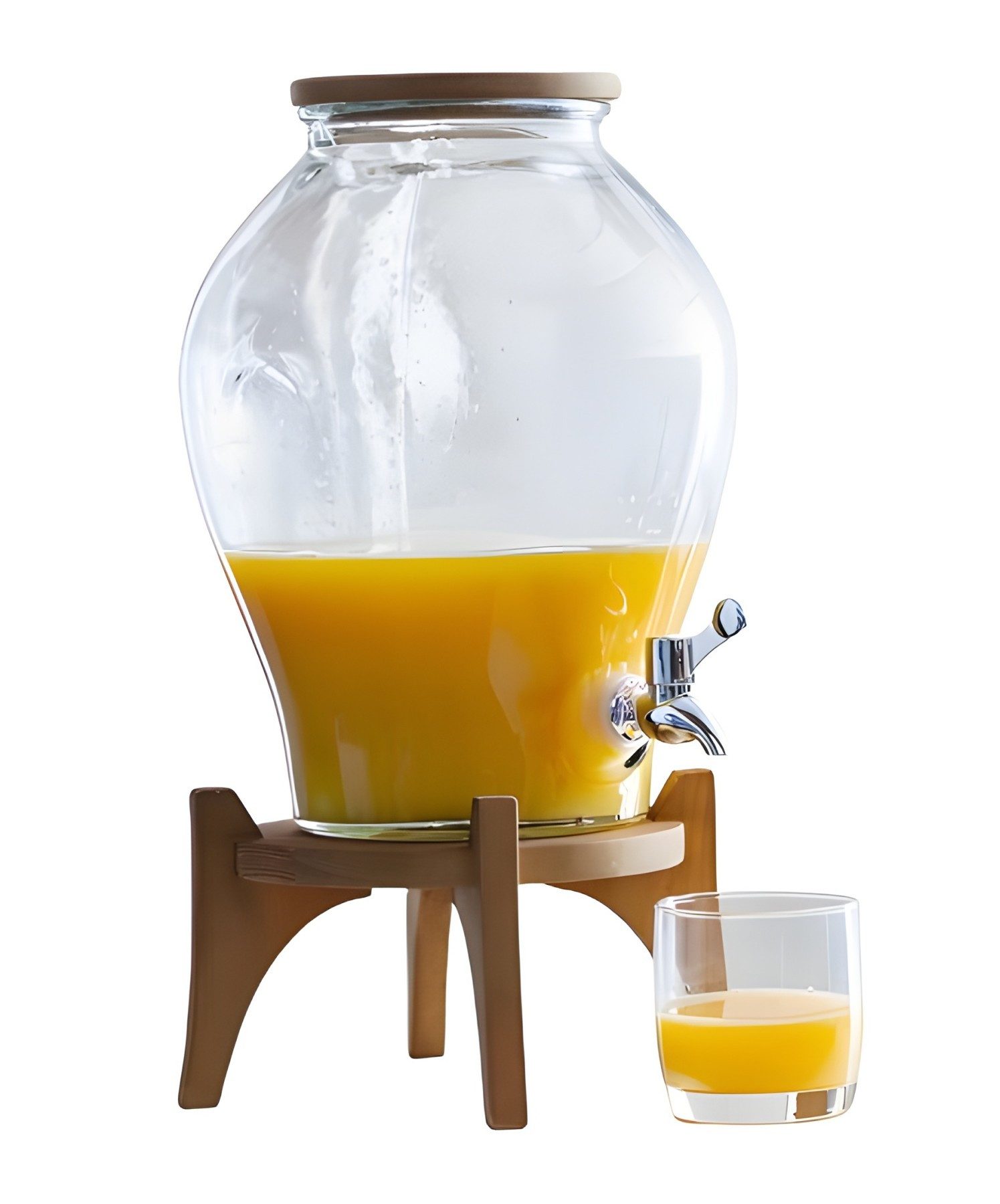 Getränkespender "Fresh" aus Glas mit Zapfhahn, ca. 6 Liter, Ständer & Deckel aus Holz