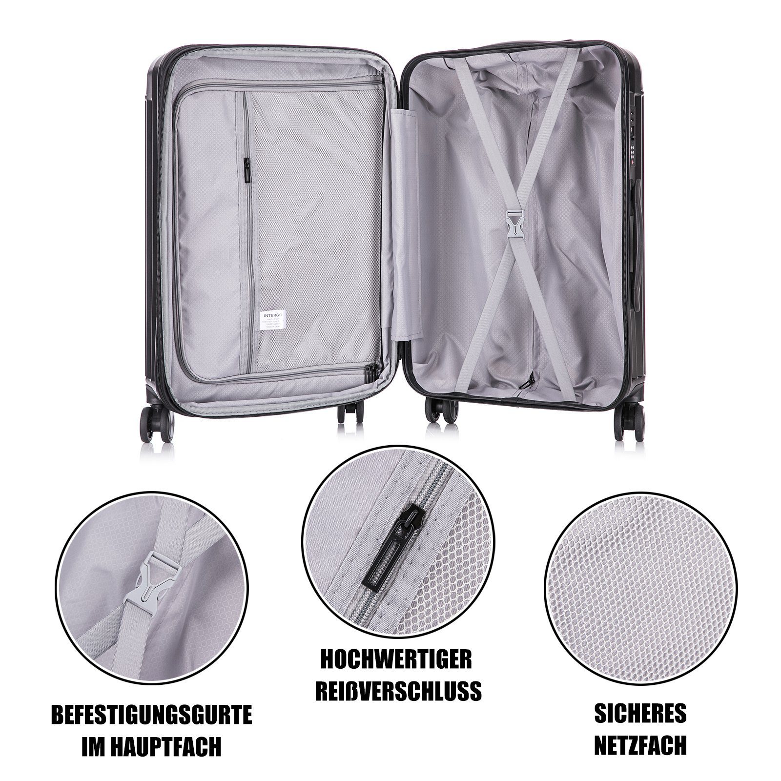 interGo Hartschalen-Trolley Reisekoffer mit 4 Rollen Harteschalenkoffer TSA-Zahlenschloß Koffer, 4 Rollen, Hartschalenkoffer