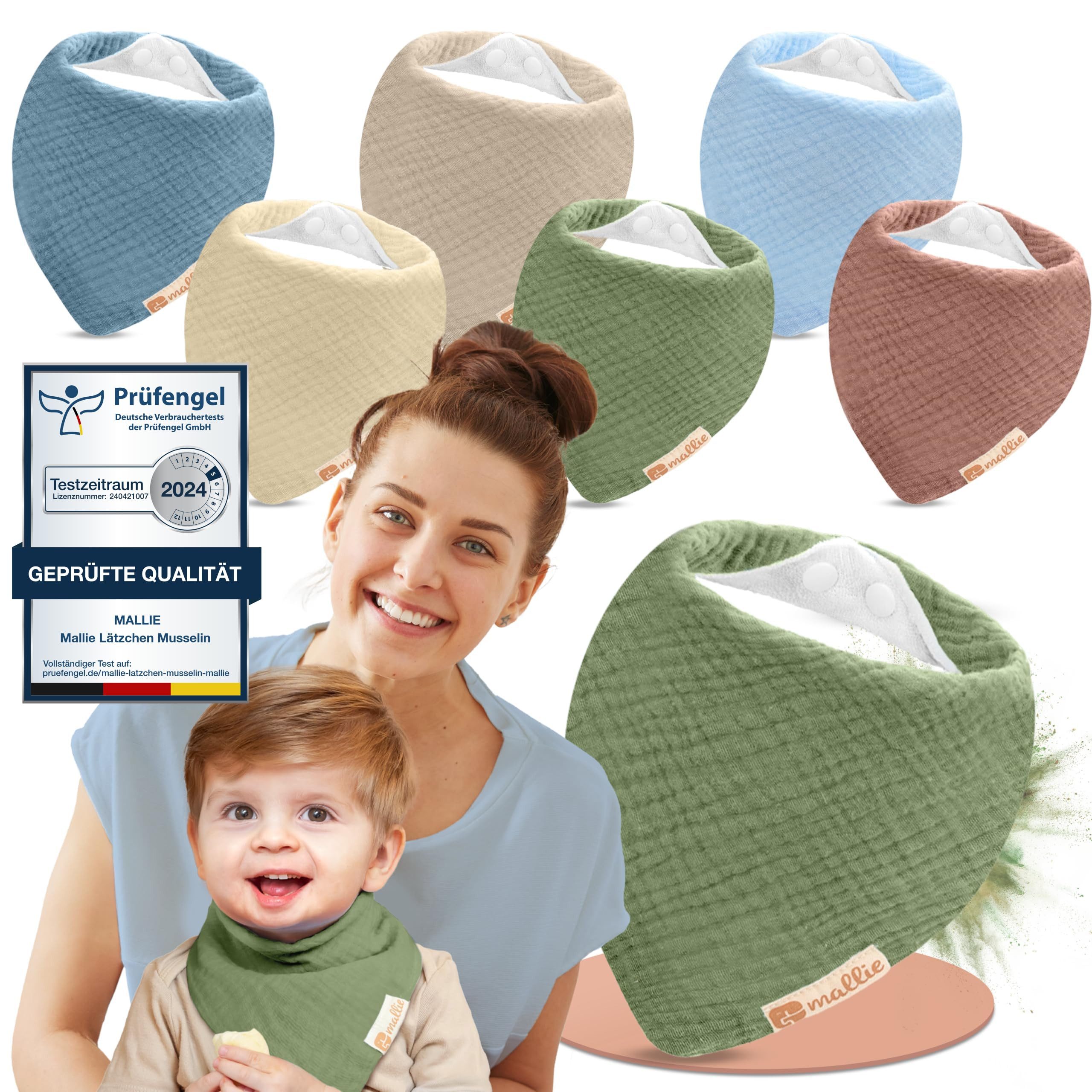 Mallie Lätzchen Musselin Lätzchen Baby im 6er oder 8er Set, (Als Bibs, Dreieckstuch Baby, Baby Lätzchen -, 6-St., Musselin Halstuch Baby, Musselintücher Baby und Babylätzchen), Sabberlätzchen Baby Halstücher Baby