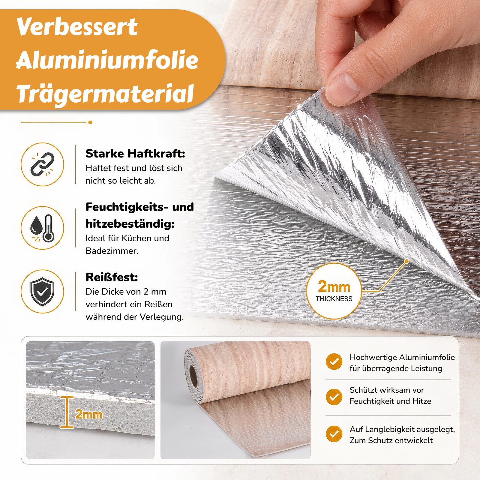 BlingBin Möbelfolie 40x300cm Selbstklebende Möbel Holzoptik, Wasserdicht Klebefolie, (1er Set, Fläche pro Rolle: ca. 1,2 m², Dicke: ca. 2 mm, 1St.}, 1 Stück), Dekoration Folie für Möbel Küche Arbeitsplatte, Küchenschrank, Tische