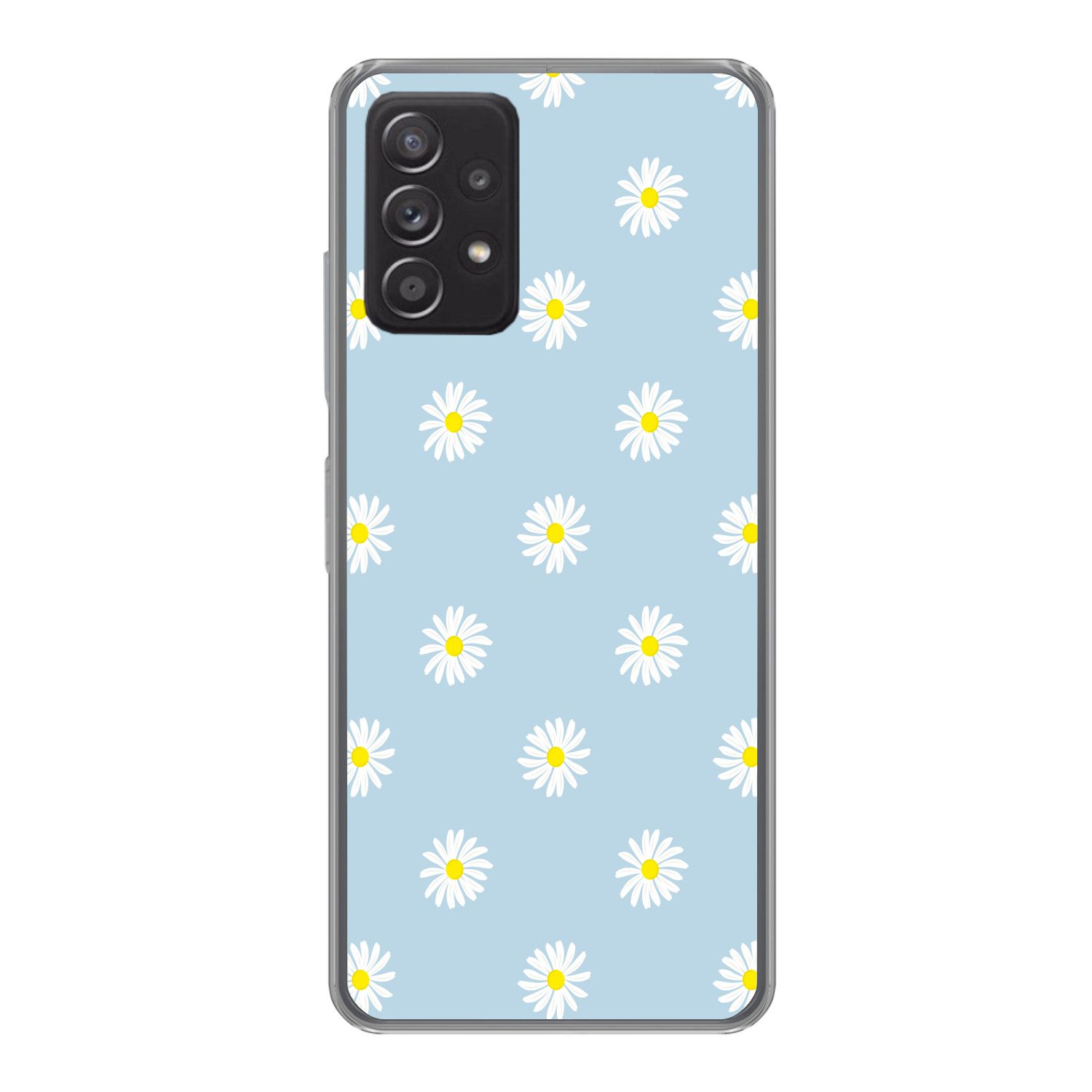 MuchoWow Handyhülle für Samsung Galaxy A53 5G Gänseblümchen - Pastell - Weiß - Blau - Blum, Phone Case, Silikon, Schutzhülle Dünn