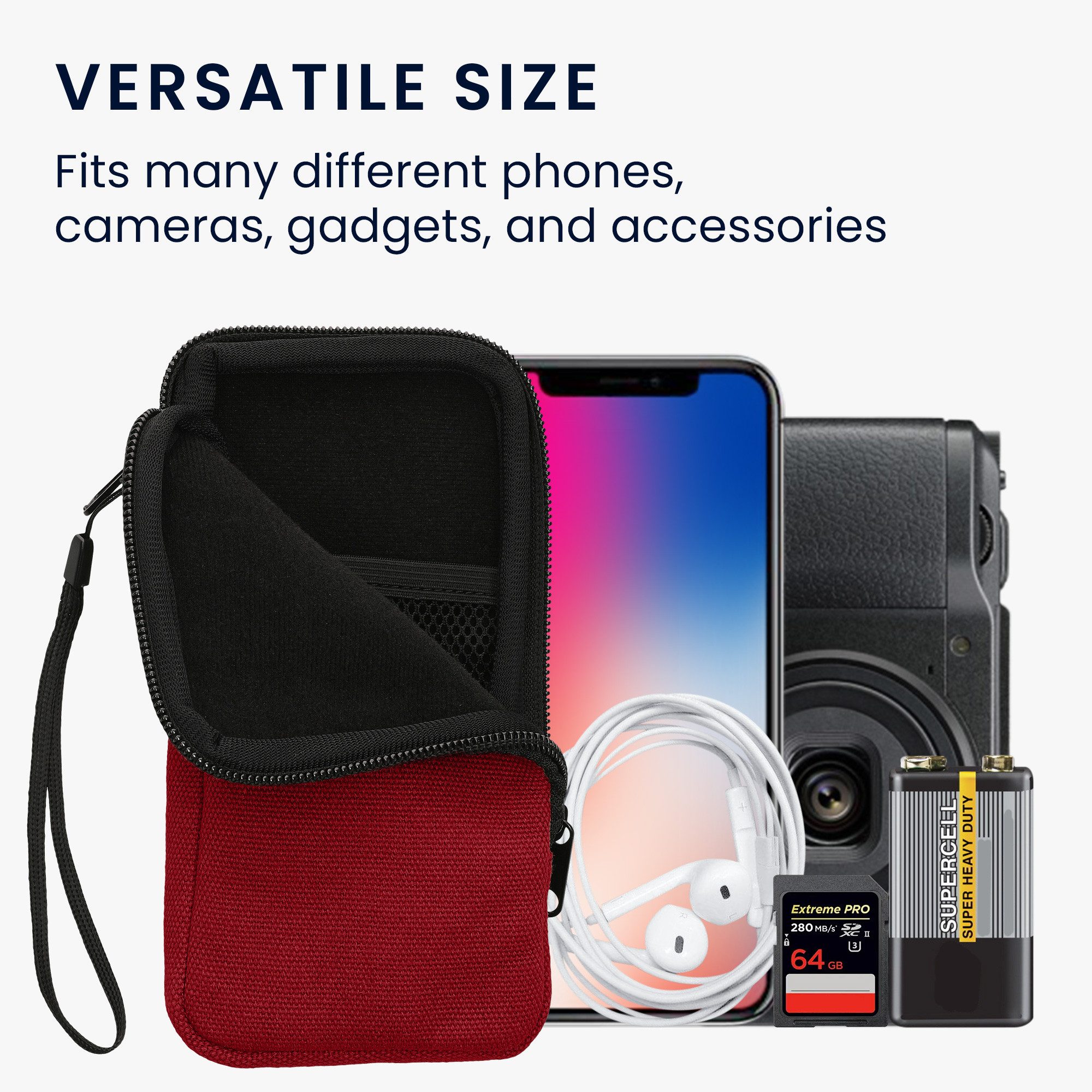 kwmobile Handytasche Handy Tasche für Smartphones XXL - 7" Hülle (1-tlg), Canvas Handyhülle mit Mikrofaser Inlay in Tawny Red
