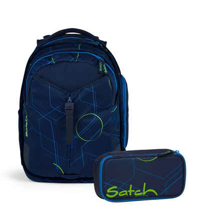 Satch Schulranzen Schulrucksack-Set MATCH Blue Tech 2-teilig (2-teilig), Laptop-Fach, Your-Size-System, Schulranzen