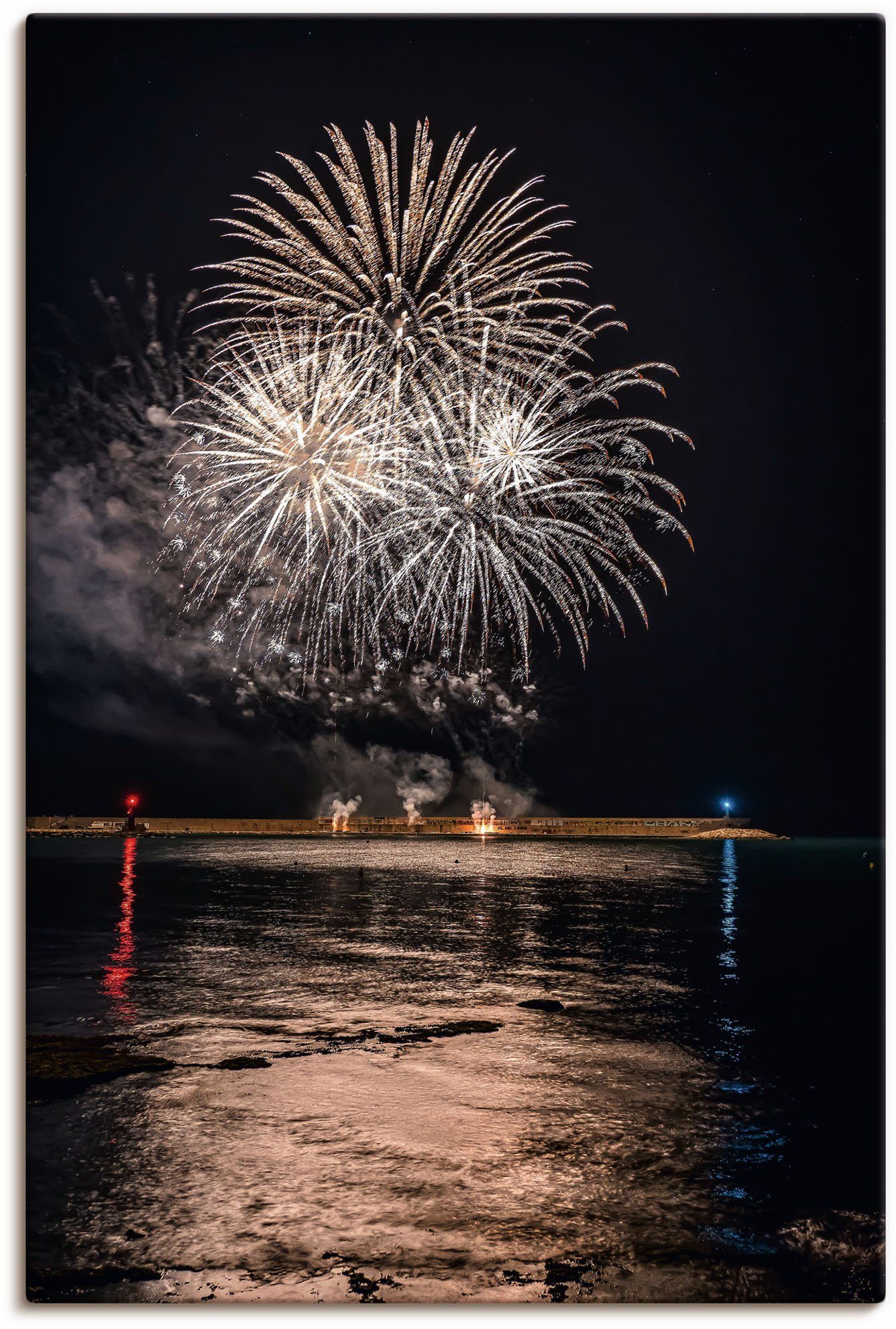 Artland Wandbild Feuerwerk am Meer, Himmelsbilder (1 St), als Alubild, Leinwandbild, Wandaufkleber oder Poster in versch. Größen schwarz