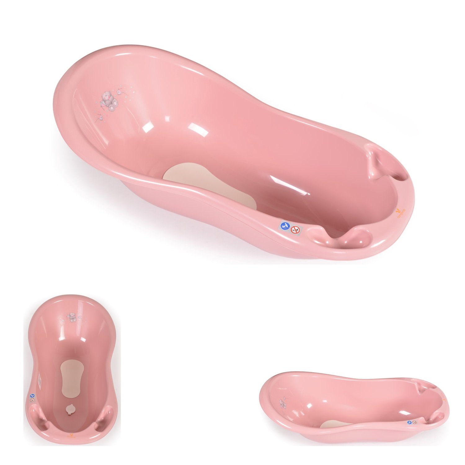 Baby 100 cm Antirutschmatte, 2138, Babybadewanne Bär Badewanne Wasserablauf, Cangaroo Ablage rosa