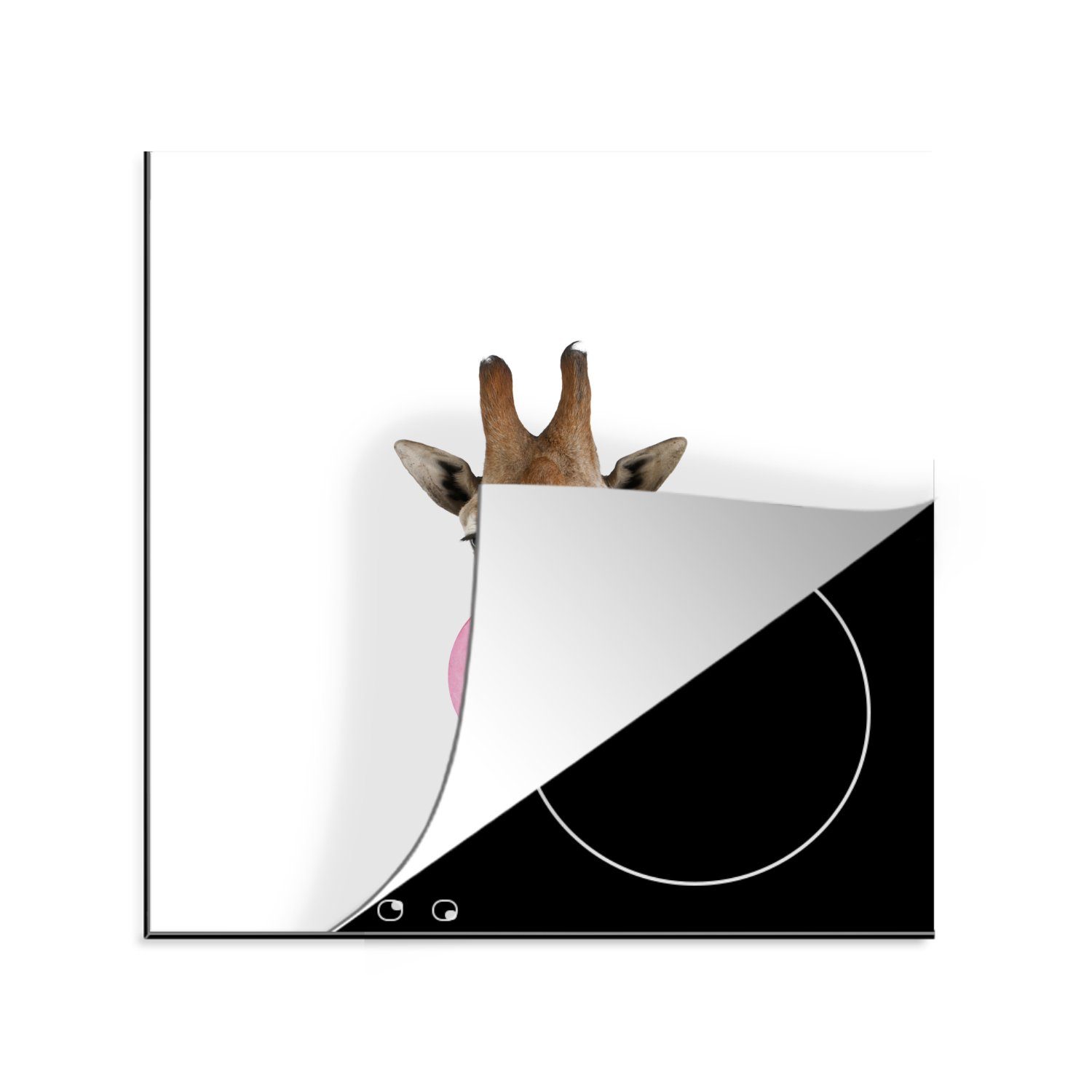 - tlg), Giraffe Tiere MuchoWow Kinder küche Herdblende-/Abdeckplatte Vinyl, (1 - Mädchen Arbeitsplatte für Rosa, - - cm, Ceranfeldabdeckung, Kaugummi - 78x78