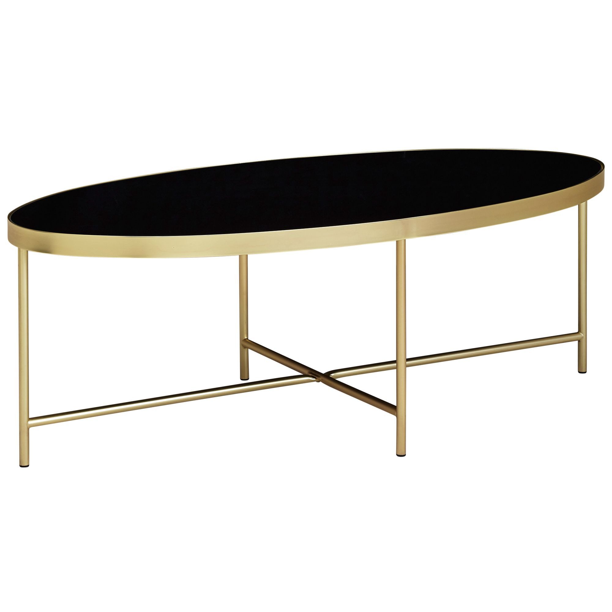 Wohnling Couchtisch WL5.993 (Schwarz - Oval 110 x 56 cm mit Gold Metallgestell), Großer Wohnzimmertisch, Beistelltisch Modern