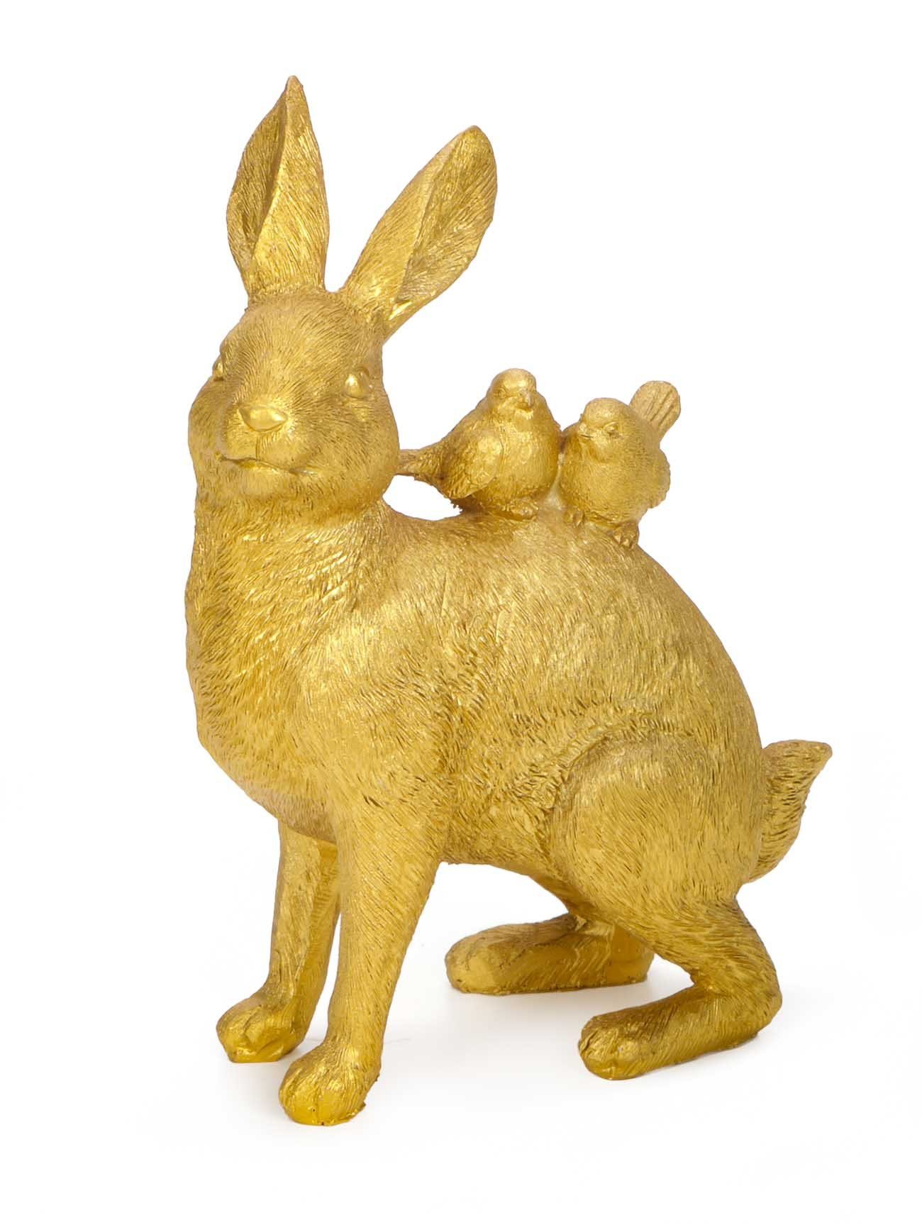 Bubble-Store Osterhase Figur (Oster Deko Figur), Osterhase mit 2 Vögelchen auf dem Rücken