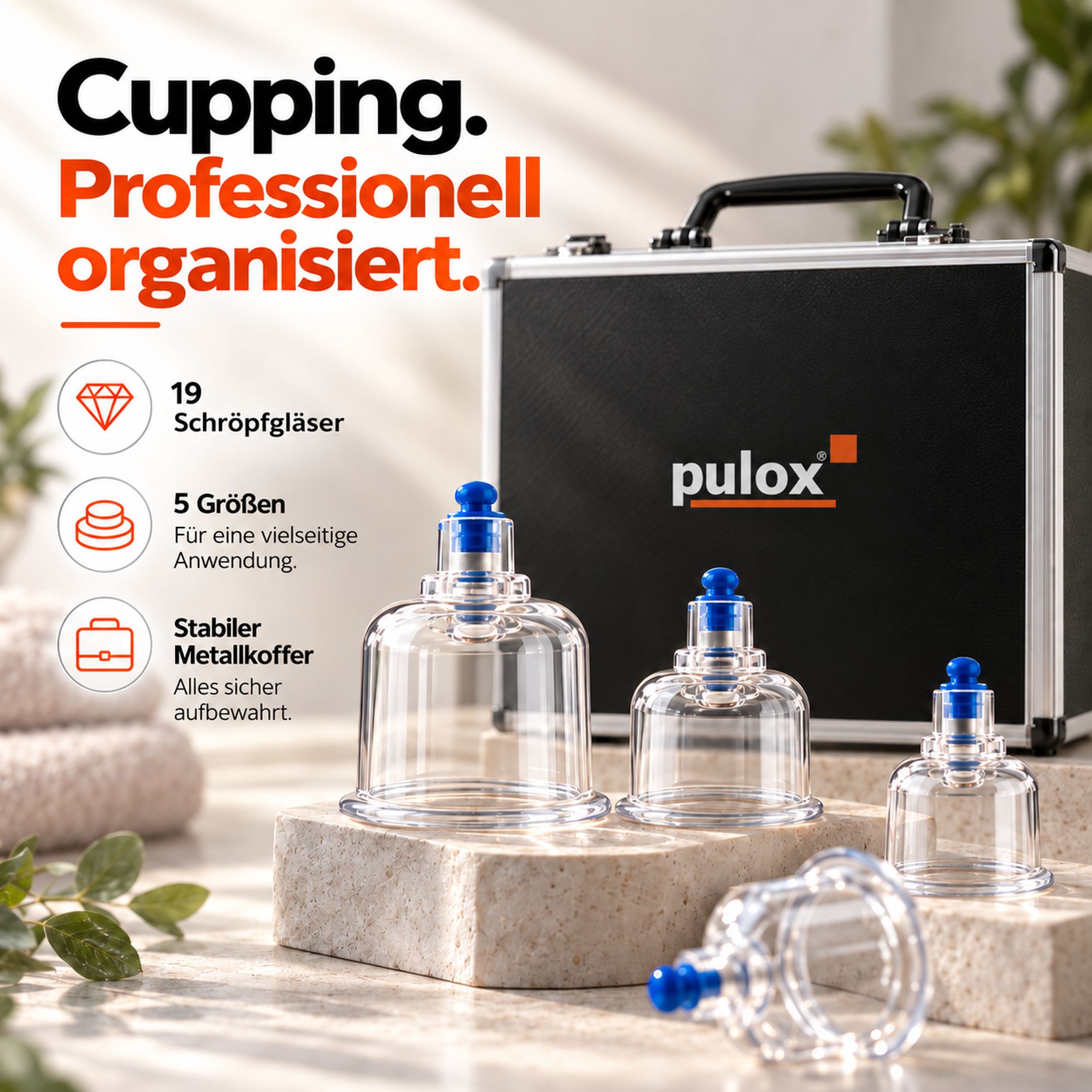 pulox Vakuum-Massager Schröpfgläser Koffer Set mit Vakuumpumpe - 19 Cuppings – Bild 2 von 5
