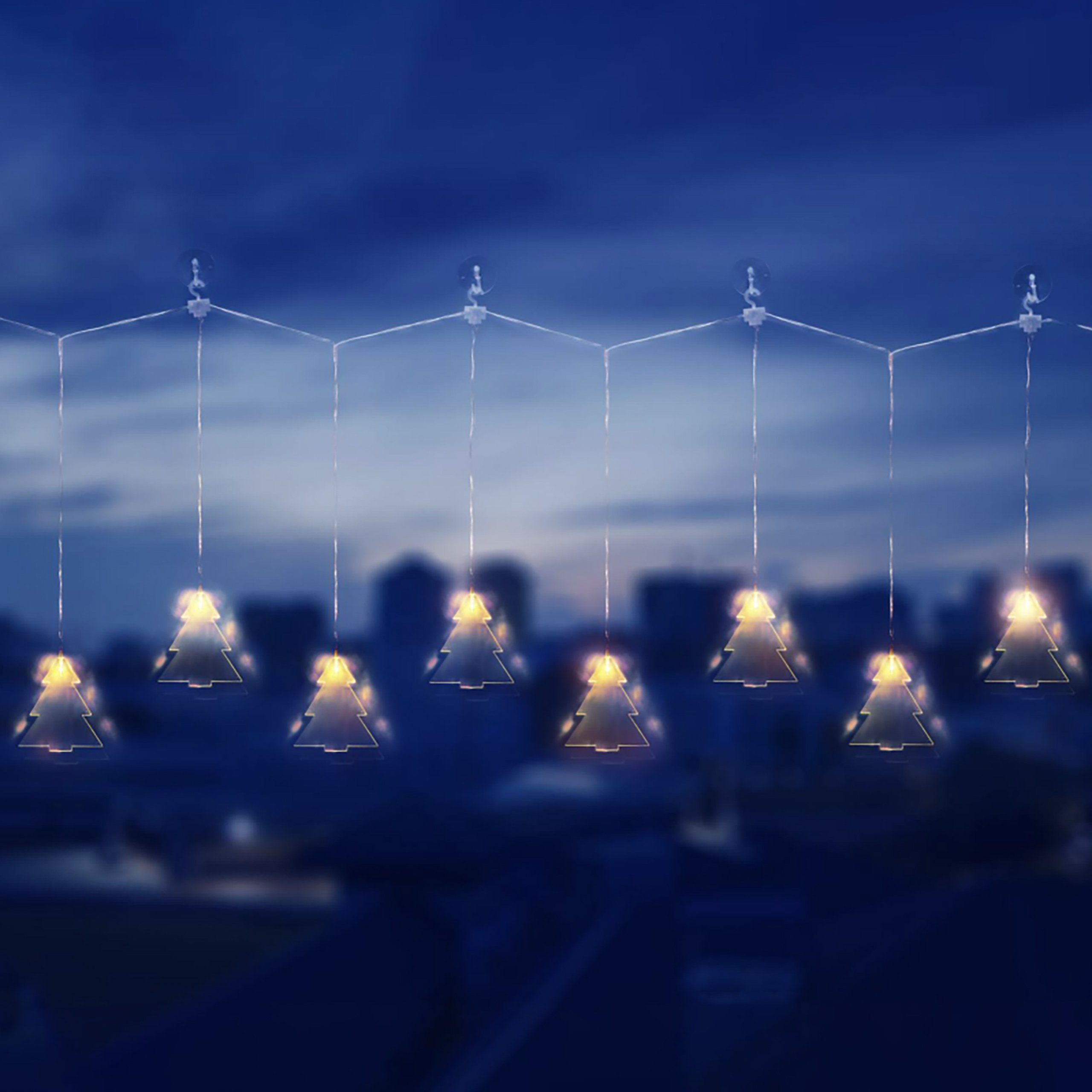 Raburg LED-Girlande Acrylvorhang in 110 & Batterien,- Tannenbaum, 6/18-Timer, Indoor, Saugnäpfe inkl. WARM-WEIß, lang, cm LEDs Haken nur 8 batteriebetrieben