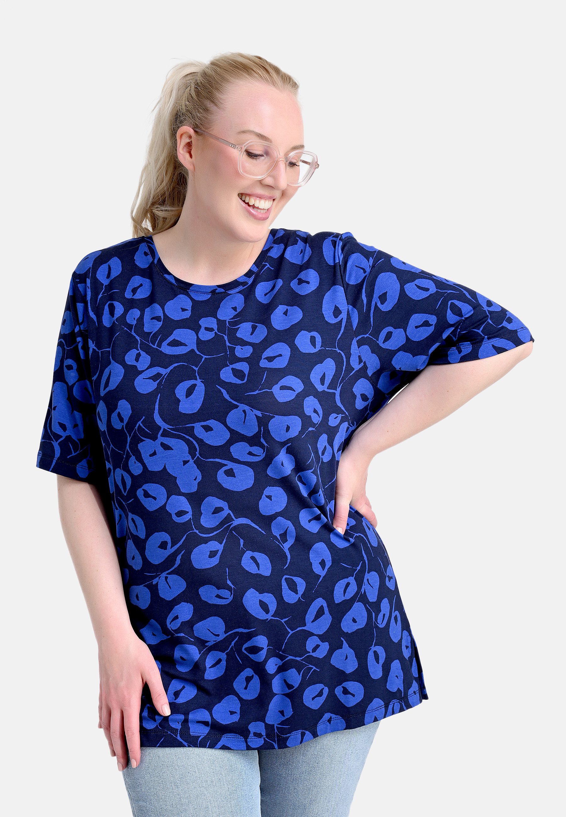 elanza T-Shirt Shirt mit Mohn-Print in Blau (1-tlg)