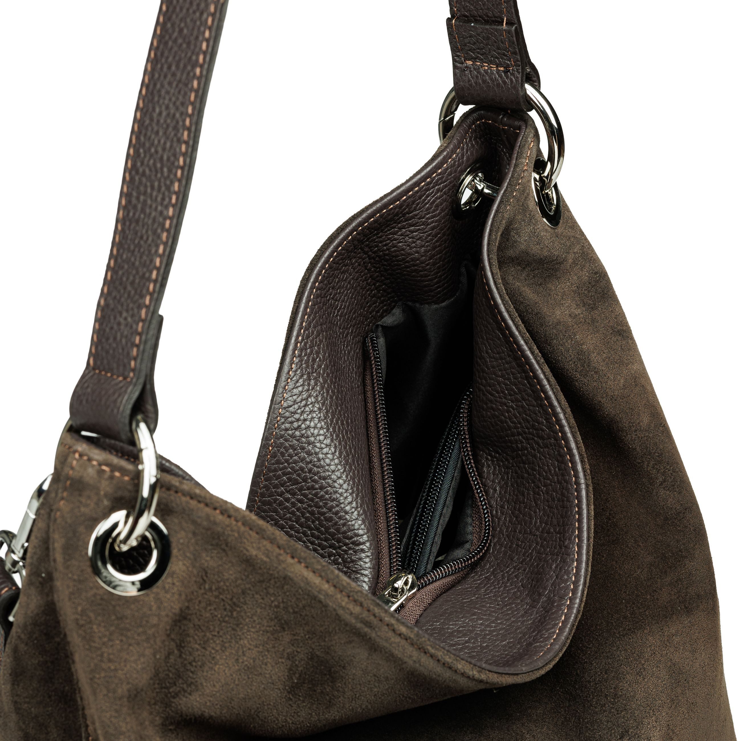 Caspar Schultertasche Damen Veloursleder Handtasche Klassisch - PREMIUM LINE - Modell No.580, 100% italienisches Leder, samtig weich, angenehmer Tragekomfort – Bild 4 von 5