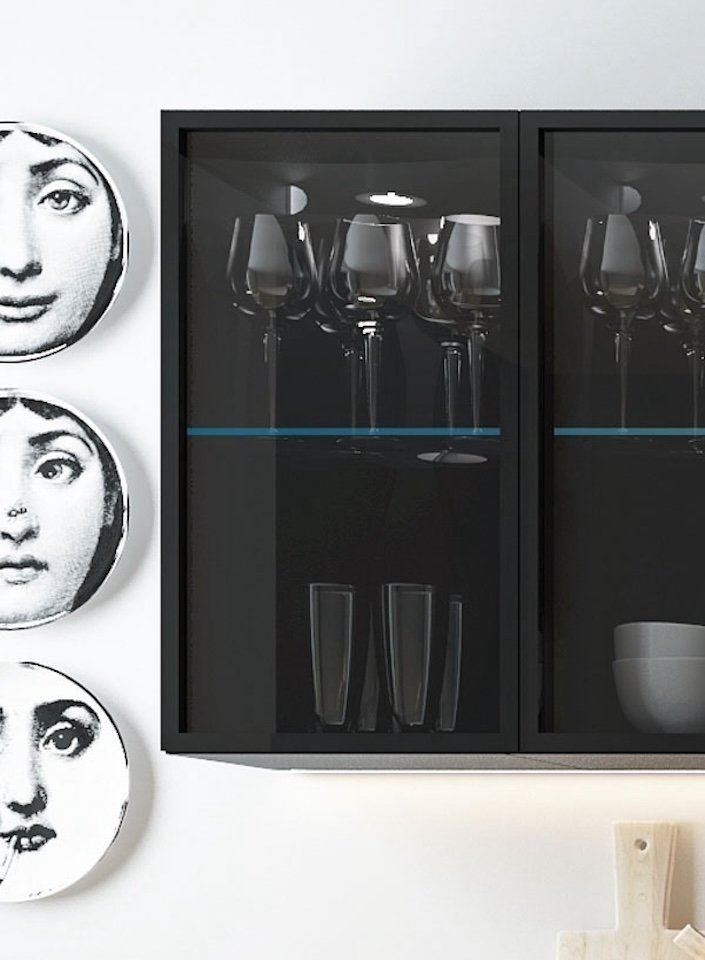 Breite schwarz wählbar Glaseinsatz Feldmann-Wohnen Glashängeschrank 1-türig (Rauchglas) mit