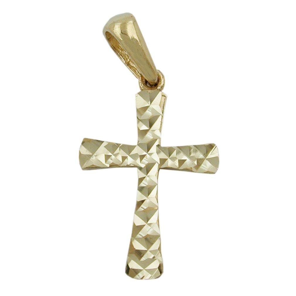 Herren Schmuck unbespielt Kreuzanhänger Kettenanhänger Anhänger Kreuz 15 x 11 mm diamantiert 9 Karat Gold inklusive kleiner Schm