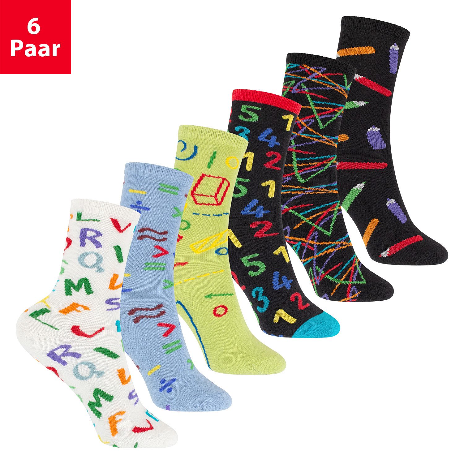 Freizeitsocken Bunte Kinder Baumwoll Basic Socken (6 Paar) Fun Motive