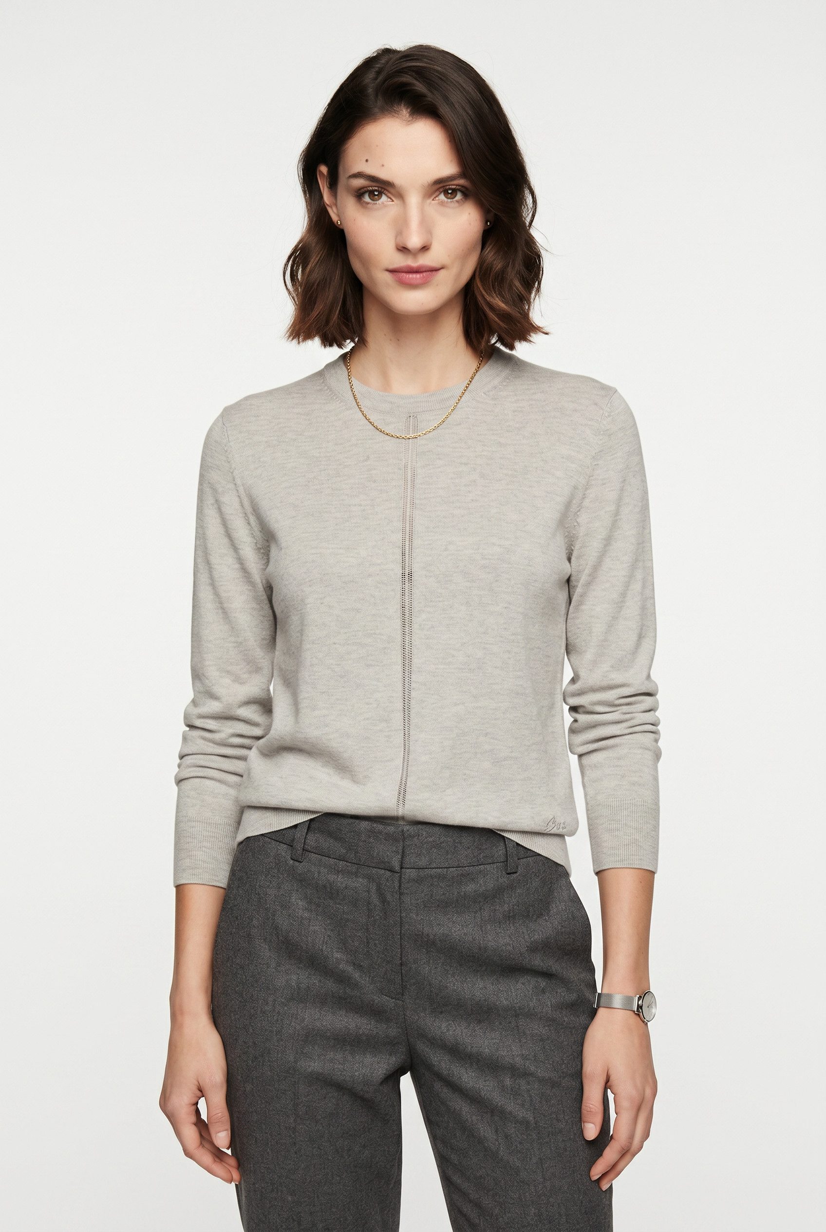 BOSS ORANGE Strickpullover Finguine Premium Damenmode mit Ajour-Dekor, Rundhalsform