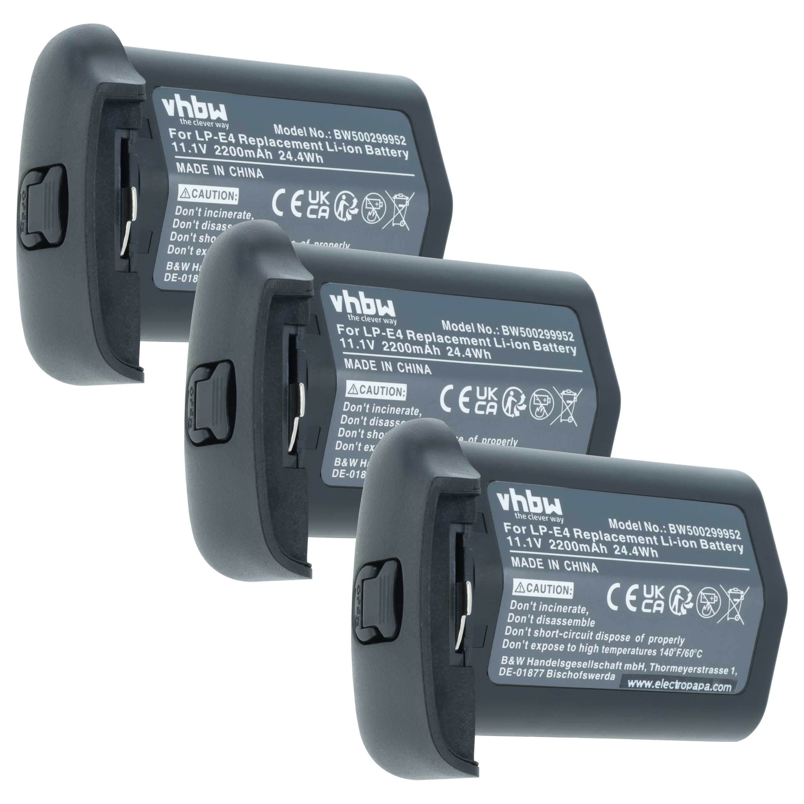 vhbw Akku passend für Canon EOS R3 Digitalkamera (2200 mAh, 11,1 V, Li-Ion) Kamera-Akku Akku Li-Ion 2200 mAh (11,1 V, 3 St), Leistungsfähige Austausch-Akkus für Digitalkamera, Spiegelreflexkamera