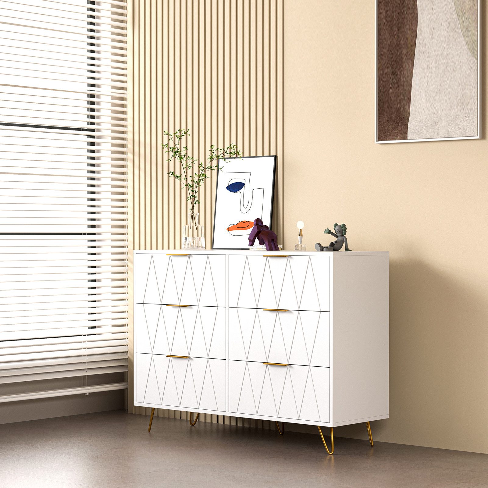 Sideboard Schrank Kredenz Rattan Küchenschrank