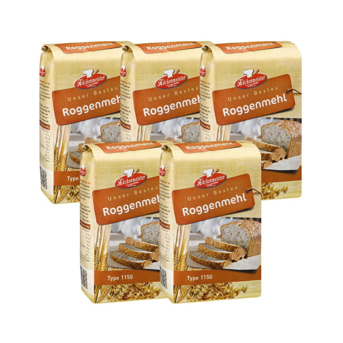 Bielmeier Mehl Roggenmehl Type 1150 Stück 5 á 1kg Küchenmeister, 1 x 5000 g, Das Getreide stammt von Landwirten aus der Region (SET221005-5)