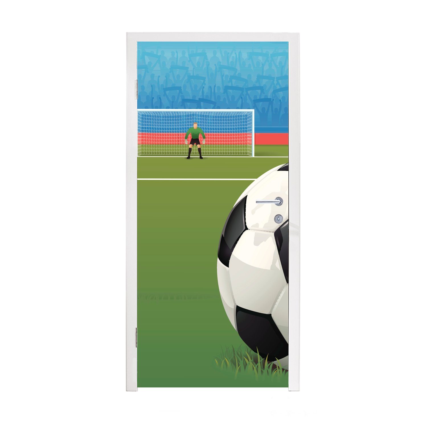 MuchoWow Türtapete Eine Illustration eines Fußballs auf dem Feld im Stadion - Jungen -, Matt, bedruckt, (1 St), Fototapete für Tür, Türaufkleber, 75x205 cm