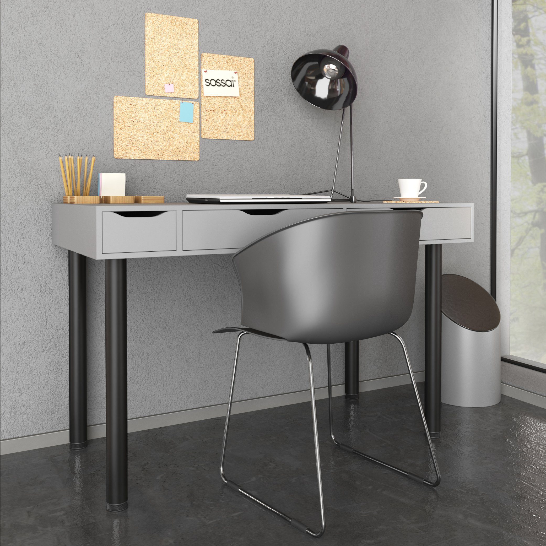 sossai® Tischbein Premium Tischbeine Ø60 mm in Schwarz, höhenverstellbar +2cm