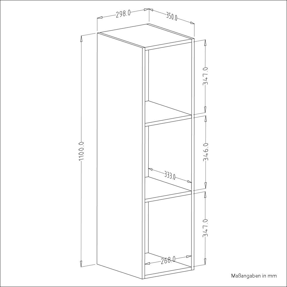 schmal 30/110/35 cm modern Wandregal : Lomadox Regal Fächern, HOOVER-83, schwarz offenen 3 mit