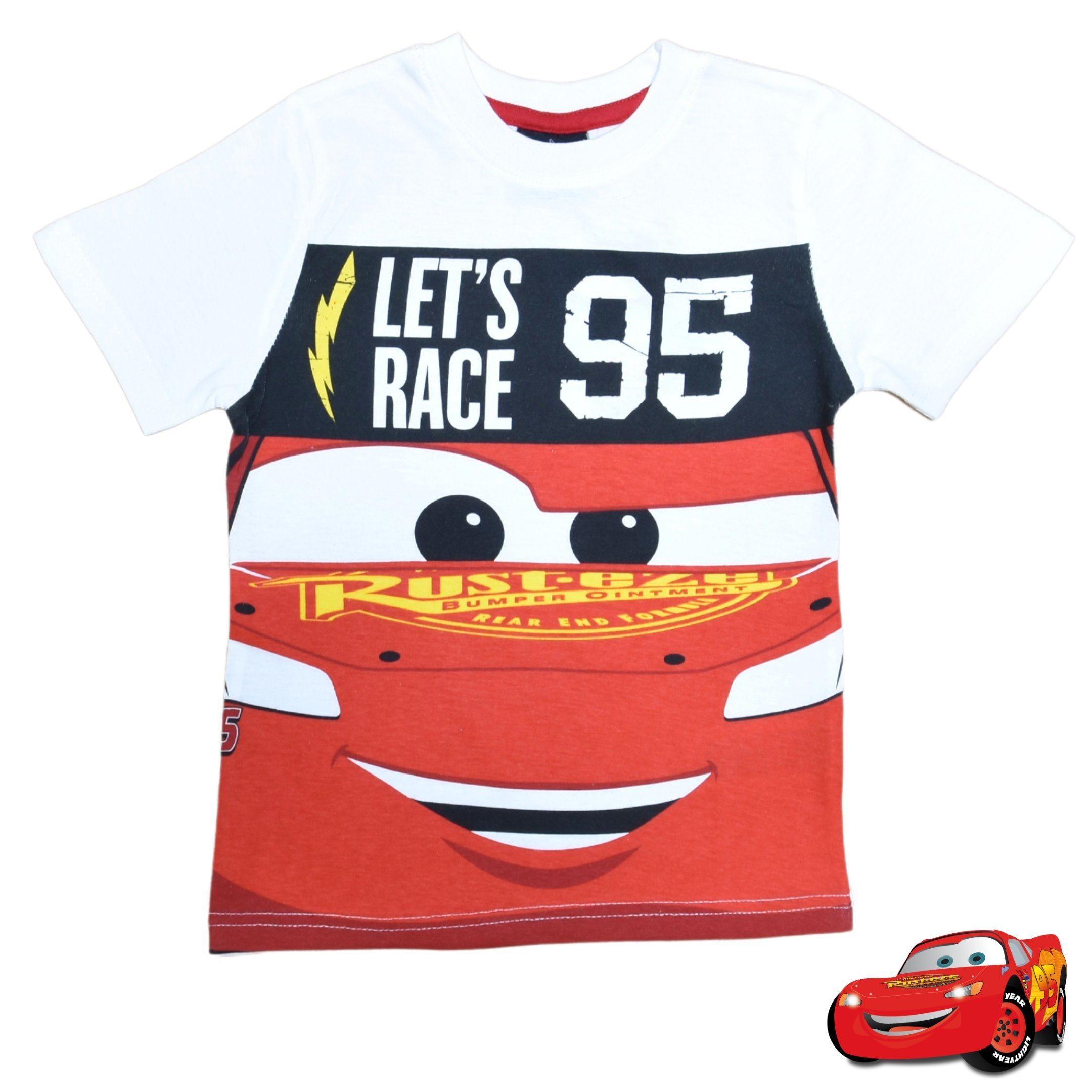 Jungen T-Shirt Lightning McQueen 98-128cm Cars Größe Baumwolle Kurzarmshirt aus Disney