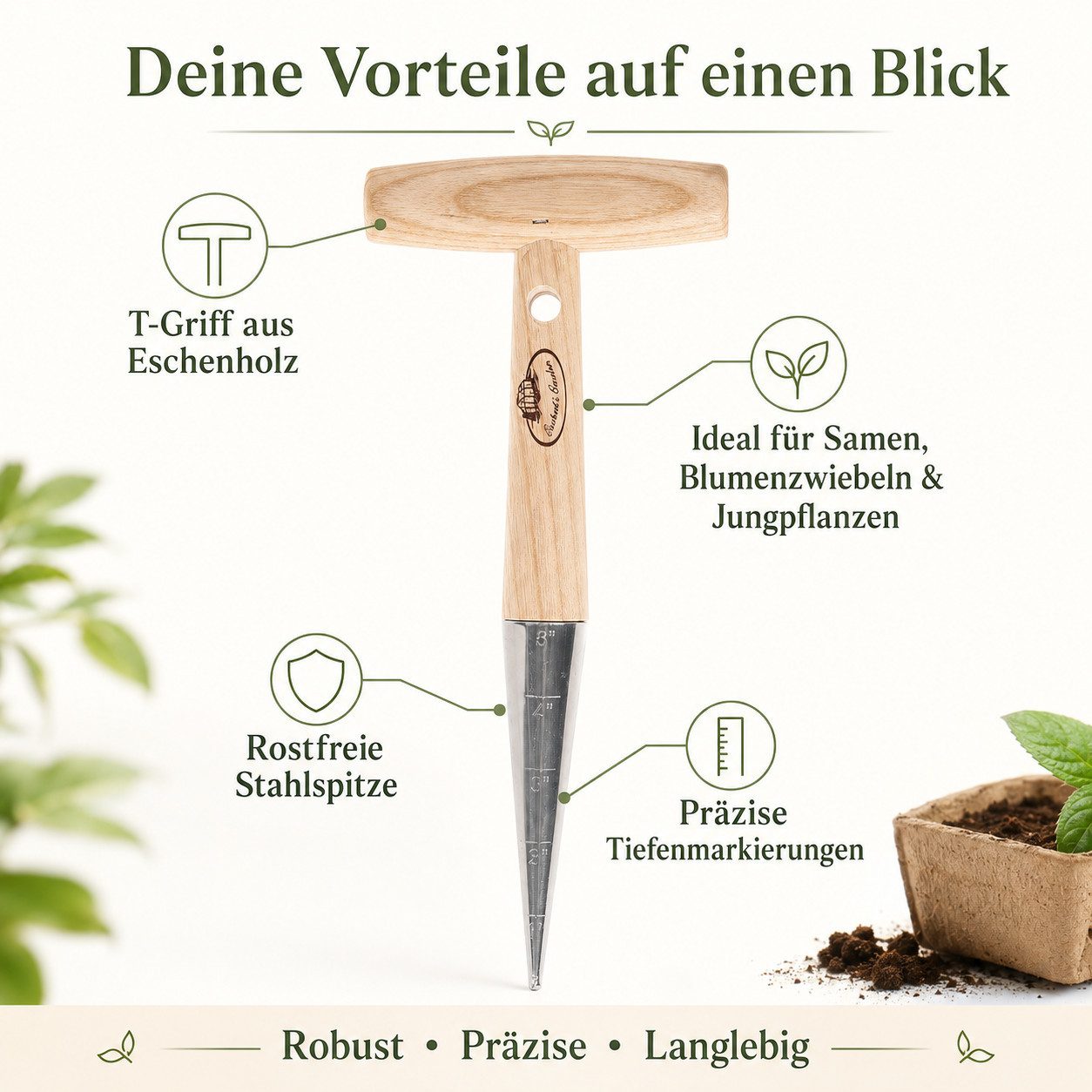 esschert design Pflanzkelle Pflanzholz mit Tiefenmarkierungen für präzises Pflanzen, (1 St) – Bild 3 von 5