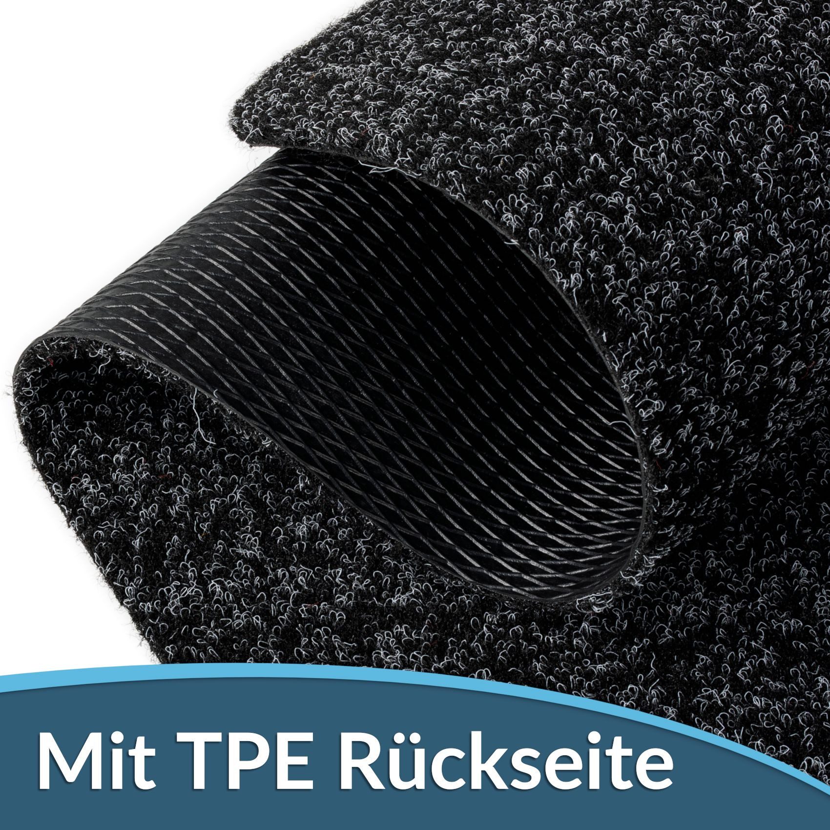 ANRO Fußmatte POET Schuhparkplatz schmal Schmutzfangmatte Unifarben, eckig, Höhe: 3 mm, Schuh-Abstellplatz rutschfest 25x60cm Kräusel Schwarz wasserdicht