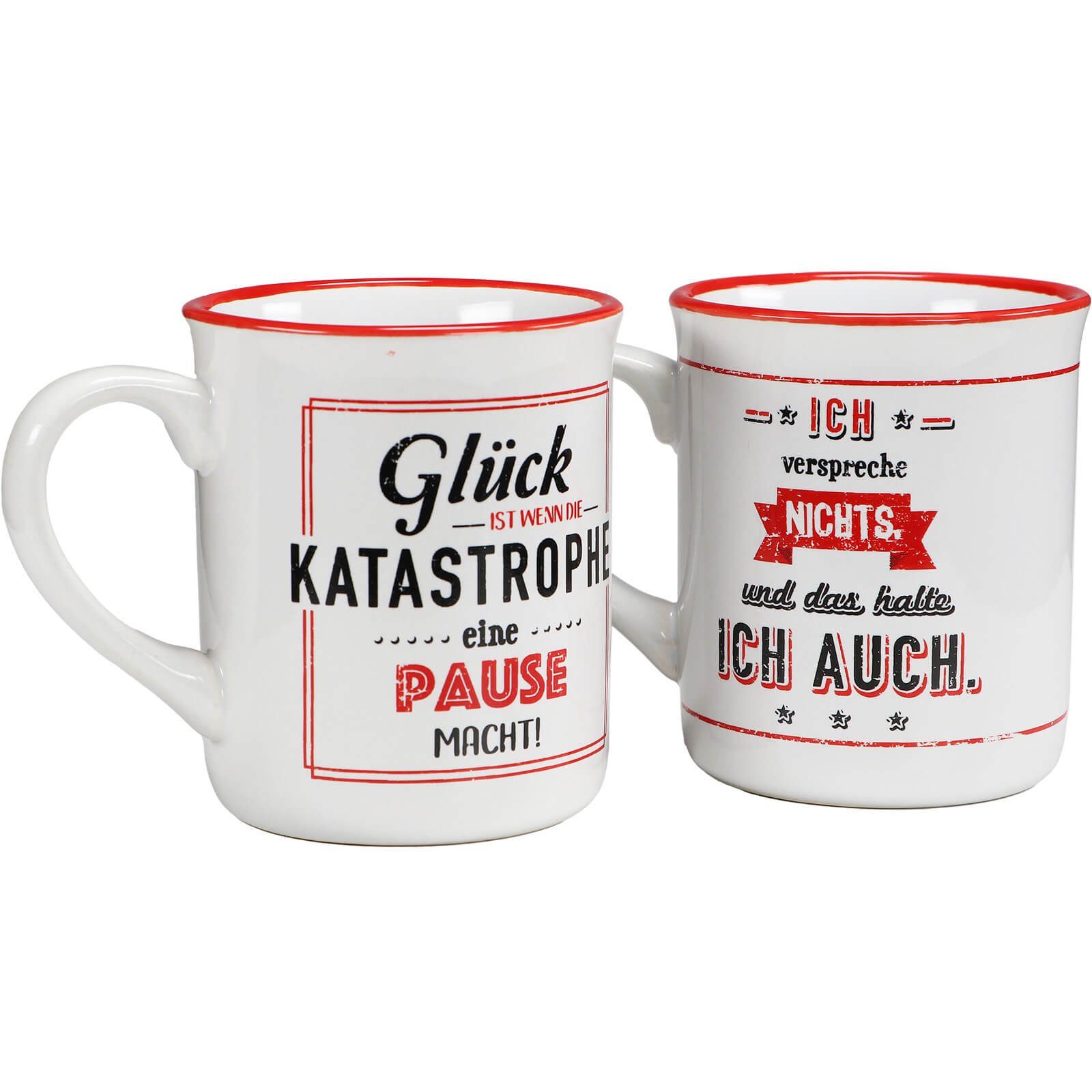 Out of the Blue Tasse 2er Set Kaffee Tasse Becher rot 300ml mit