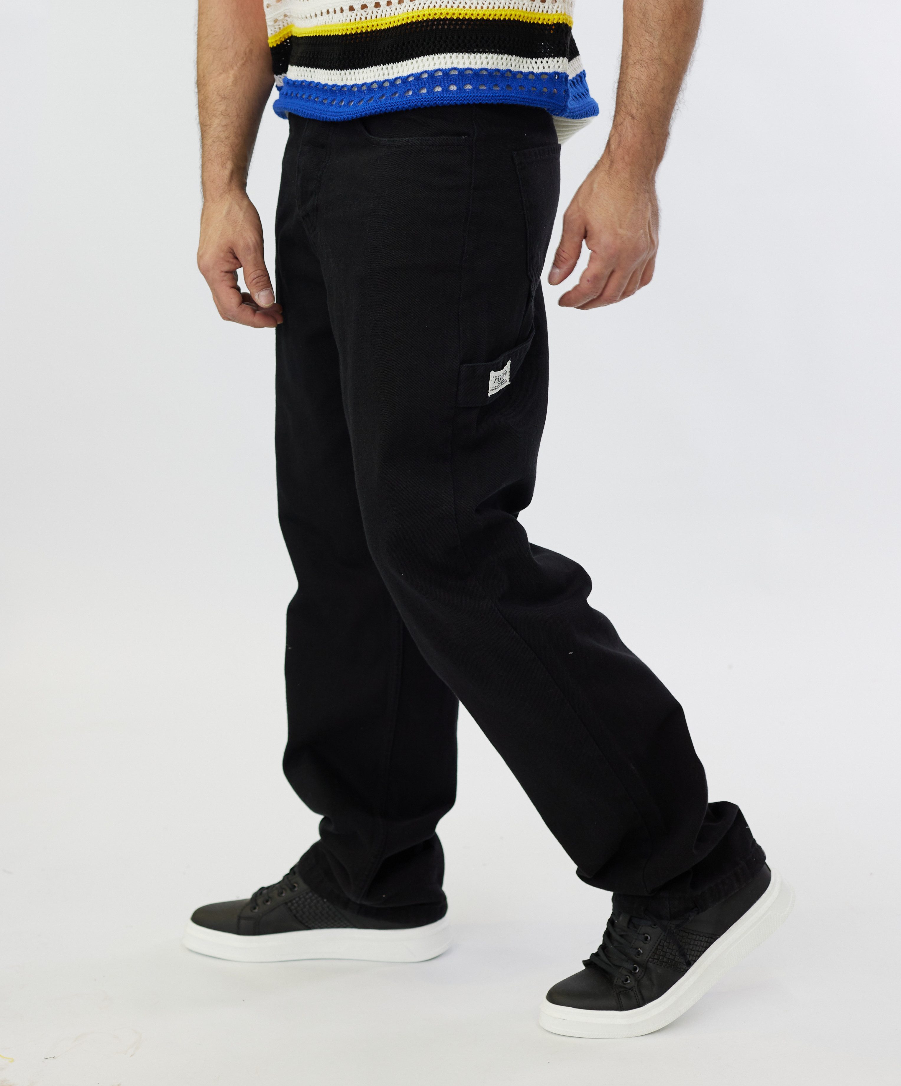 Loose-fit-Jeans Herren Baggy Fit Jeans Hip Hop Loose Fit Freizeithose Schwarz W30/L32