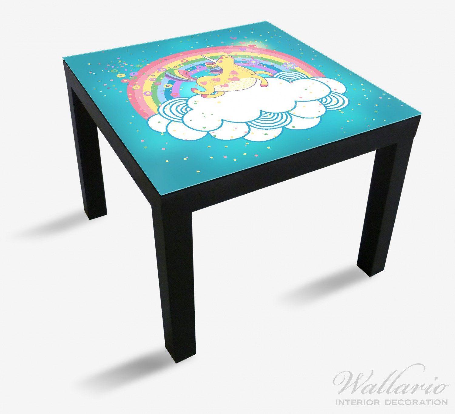 Lustiges für St), Einhorn (1 Tisch Tischplatte Ikea einer Regenbogen Wallario Wolke Lack vor geeignet auf