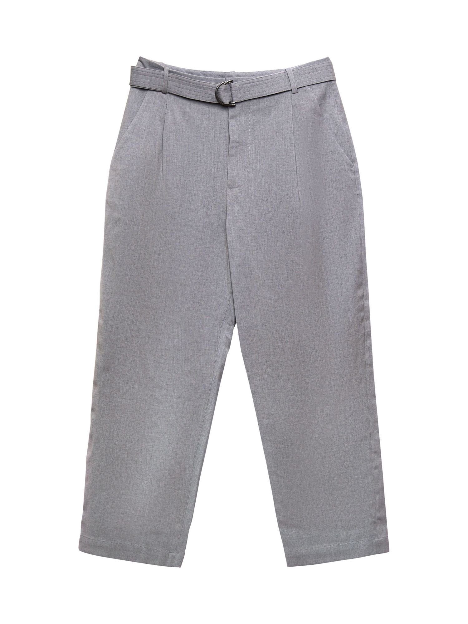 Esprit Collection Anzughose Hose mit weitem Bein und Gürtel, Wollmix LIGHT GUNMETAL
