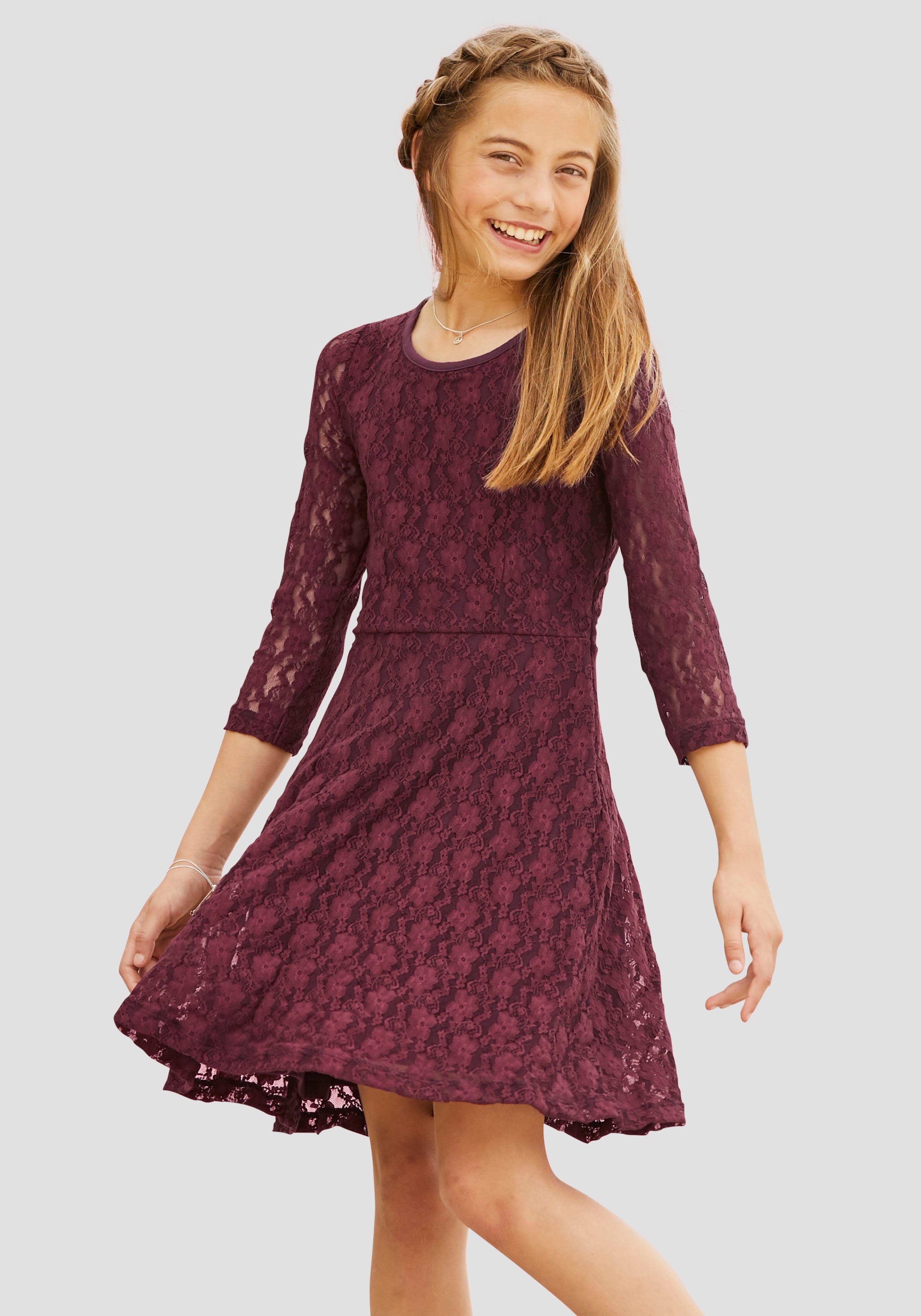 KIDSWORLD Jerseykleid - Spitzenkleid festliche Anlässe, knielang, aus Spitze und Jersey, 3/4-Ärmel