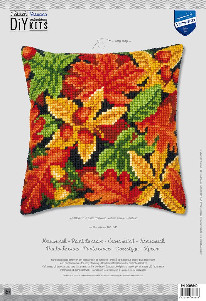 Vervaco Kreativset Vervaco PN-0008640 Kreuzstichkissen Motiv Herbstblätter, (Set, Vervaco embroidery Kit), Made in Europe