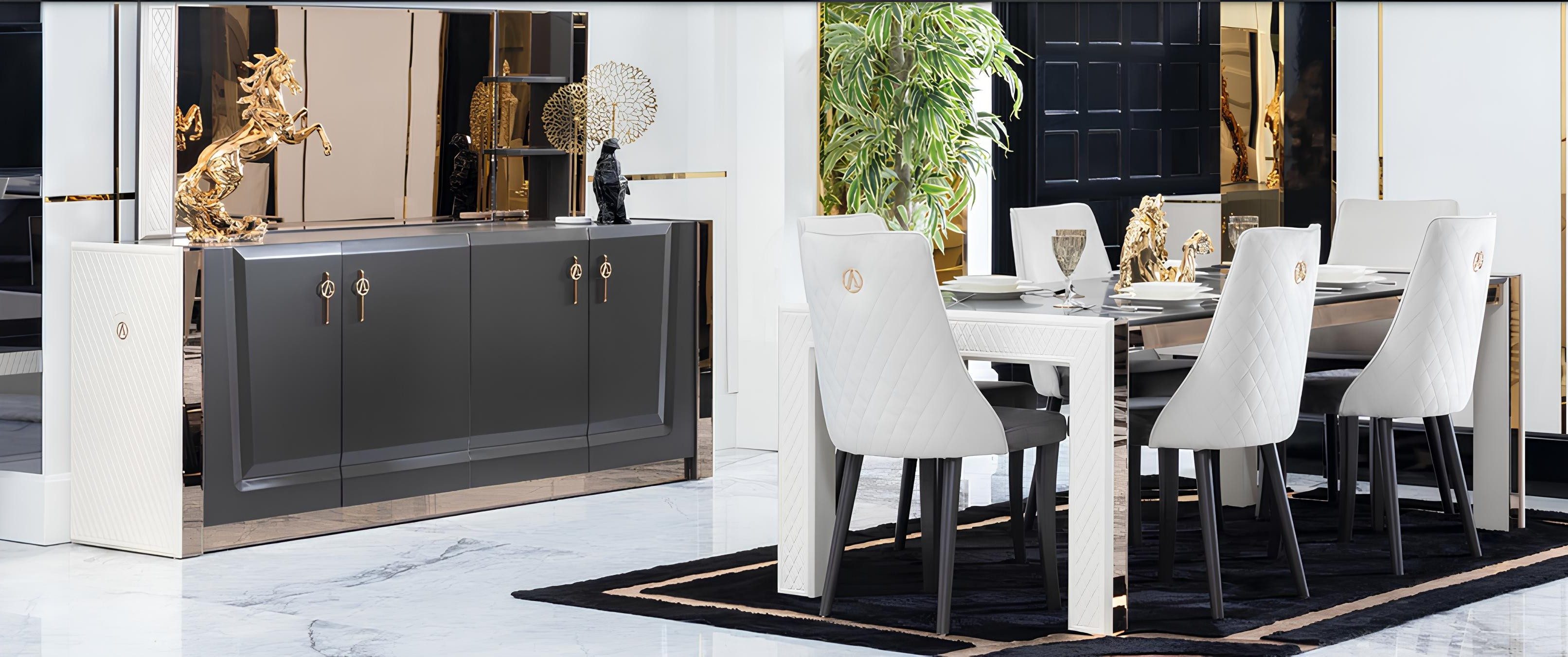 Xlmoebel Esszimmer-Set Italienische Esszimmer Garnitur mit Tisch, 6 Stühlen und Kommode, (9-St), Made in Europa