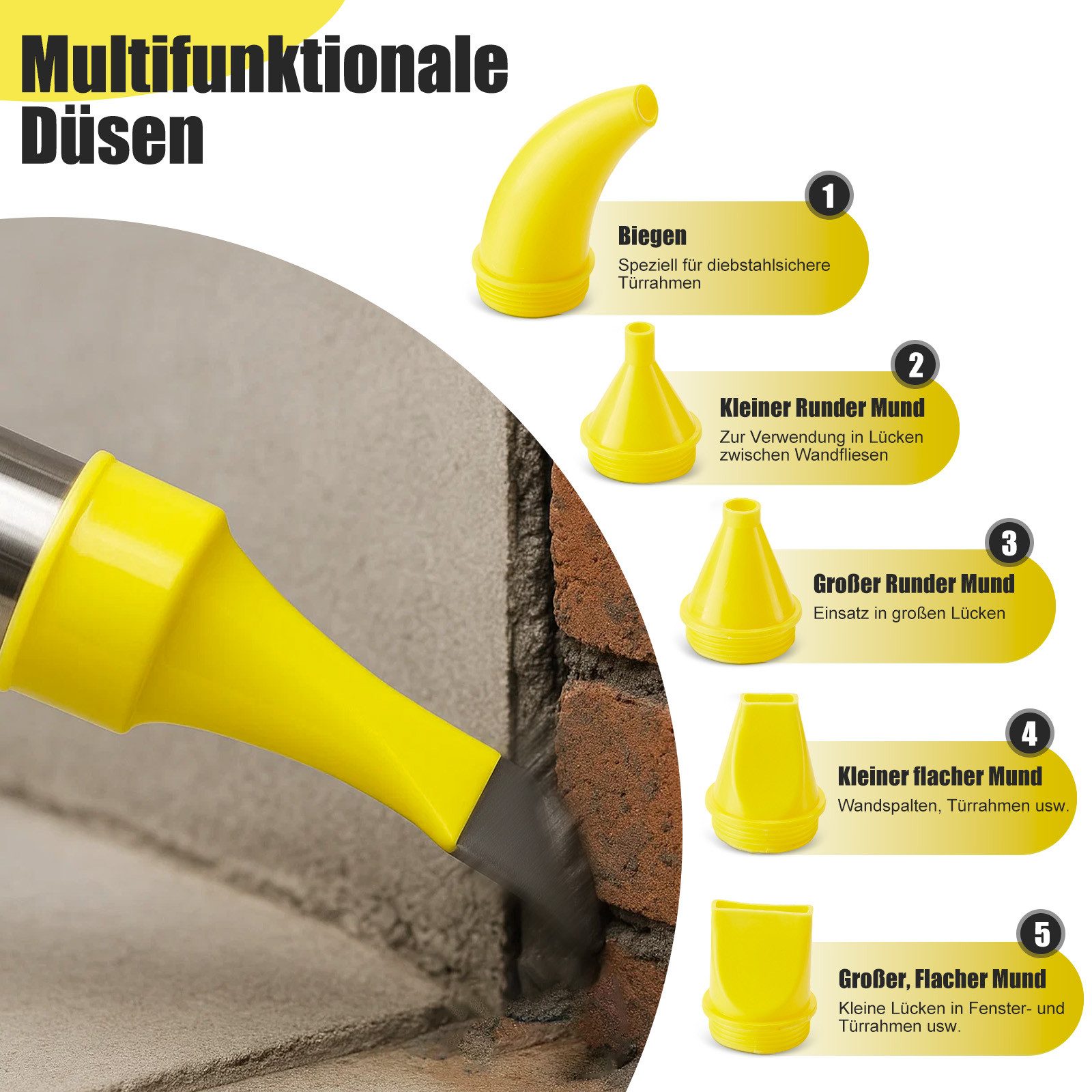 Youyijia Multi-Tool 5-in-1-Mörtelspritze mit Edelstahldüsen – Betonmörtelpistole zum