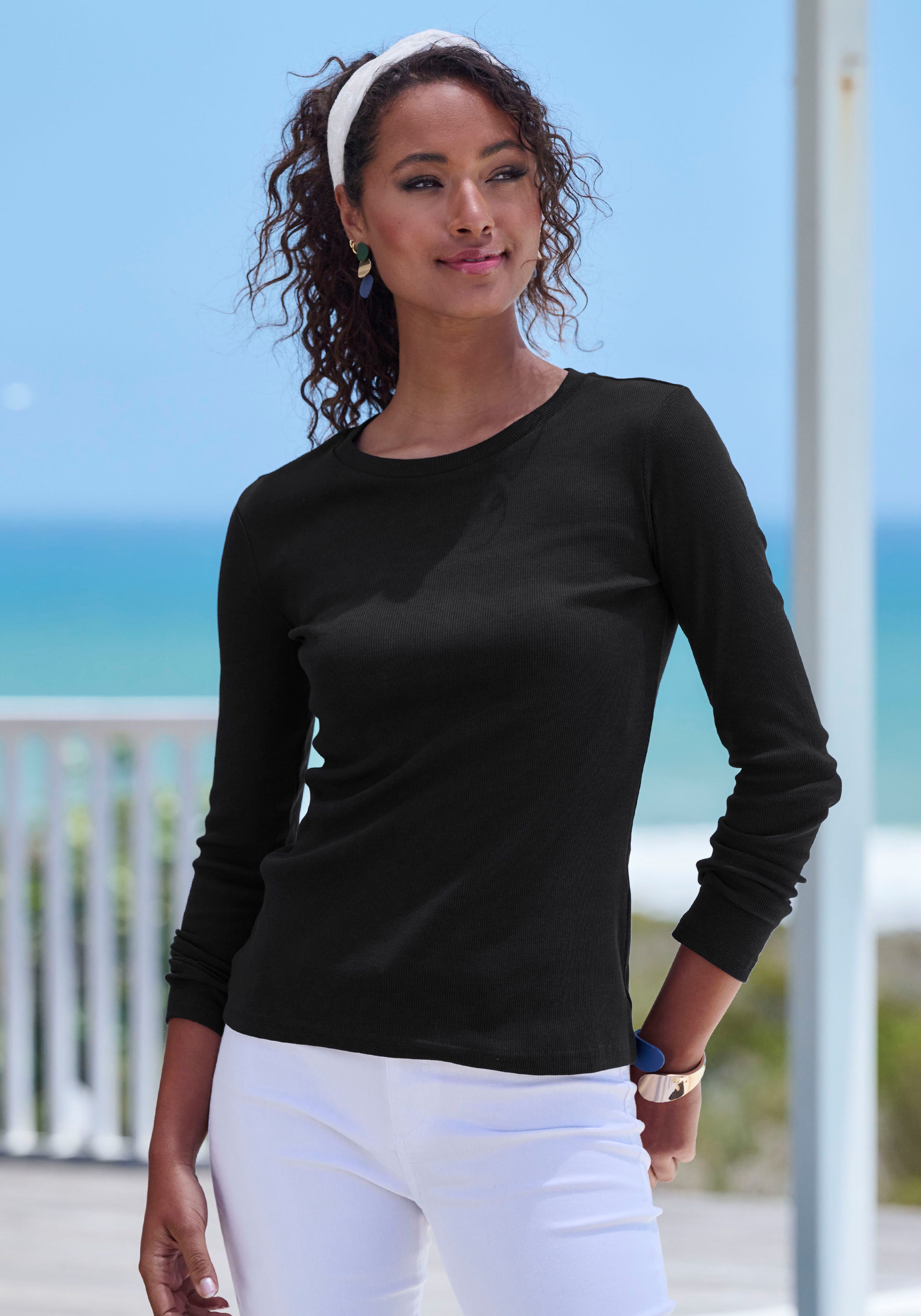 Vivance by Lascana Langarmshirt aus modischer Rippware (2er-Pack) aus Baumwoll-Stretch – Bild 3 von 5