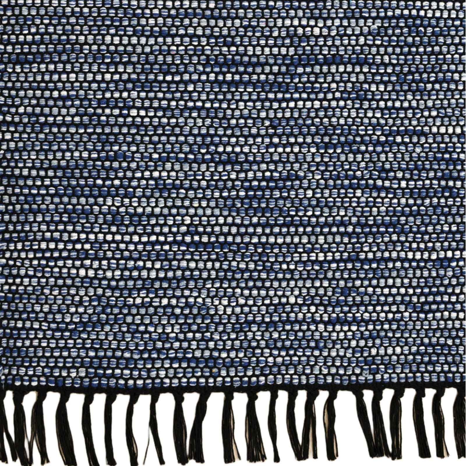 Wollteppich Handwebteppich Borkum Baumwolle, rechteckig, TaraCarpet, 100% gewebt 080x150 cm nachhaltig Baumwolle Küche modern 5 Höhe: blau Wohnzimmer mm